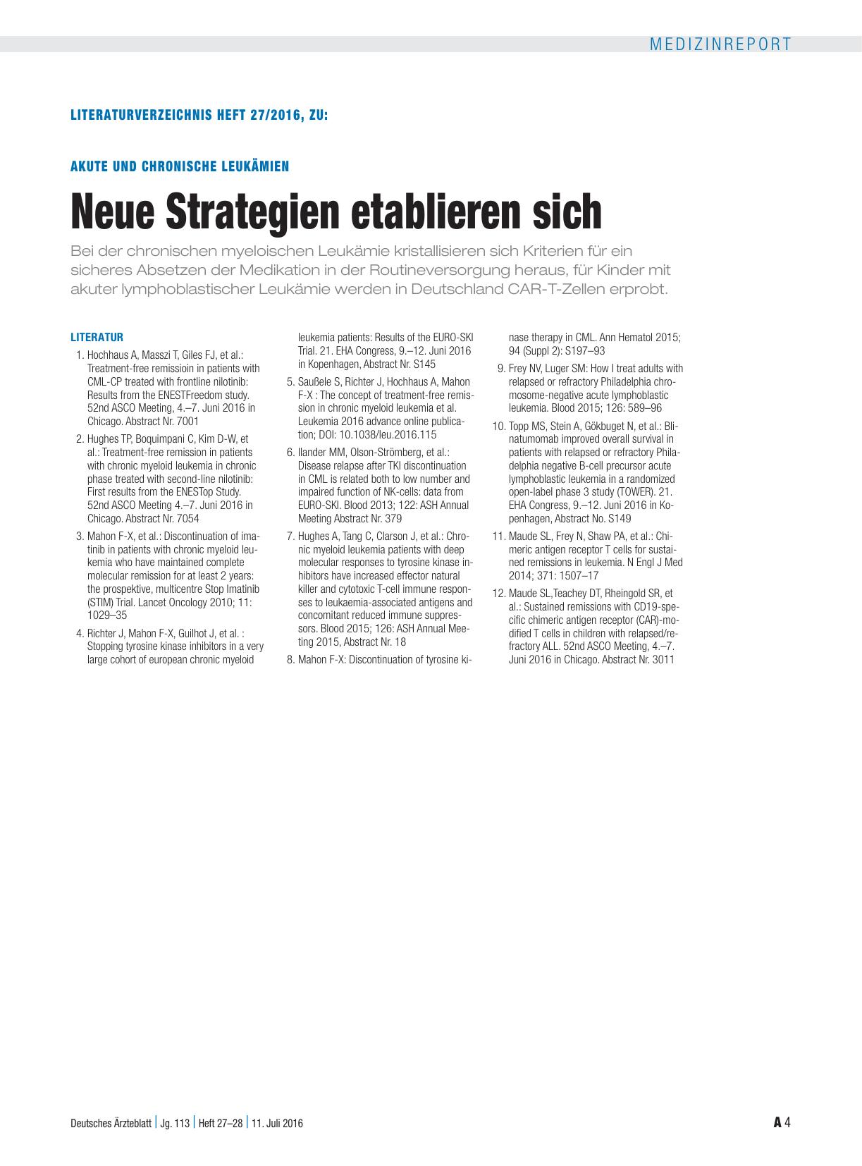 Vorschauseite 4: Akute und chronische Leukämien: Neue Strategien etablieren sich