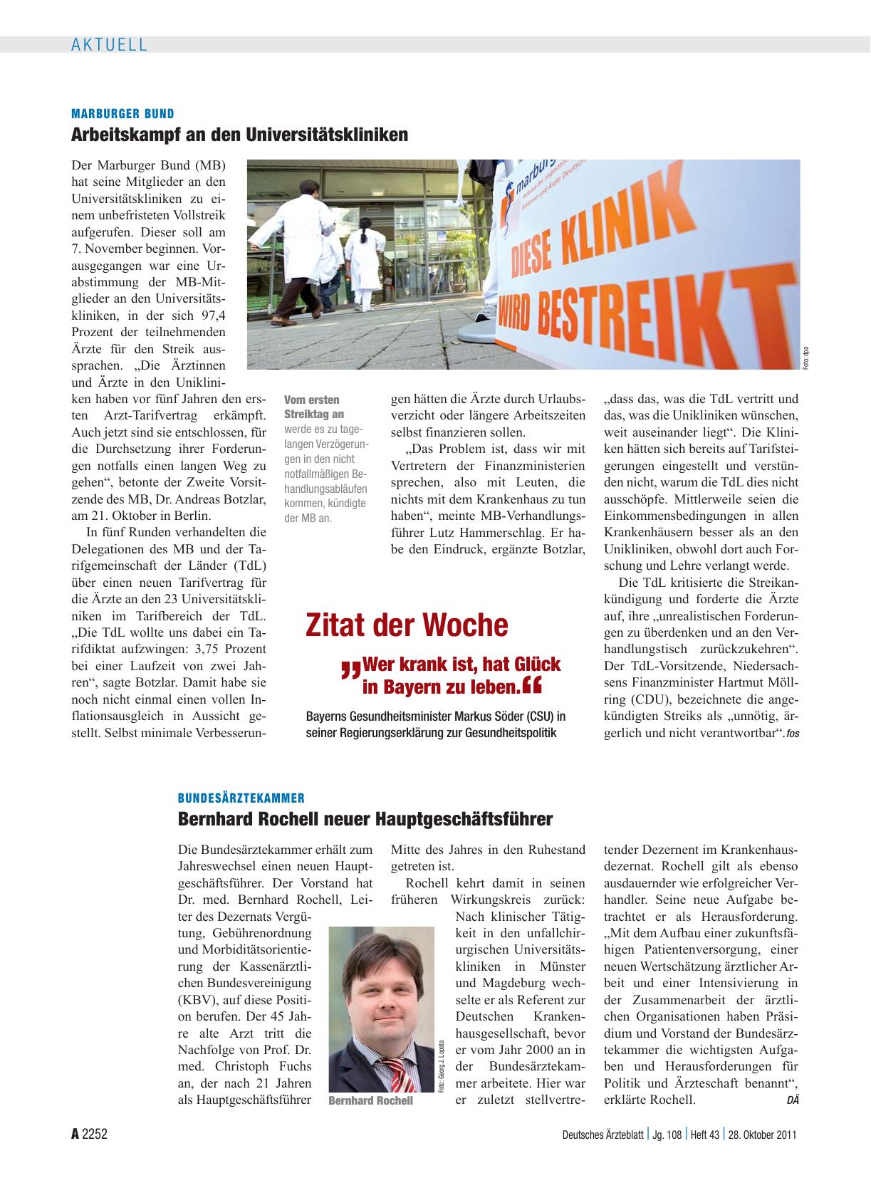 Vorschauseite 1: Marburger Bund: Arbeitskampf an den Universitätskliniken