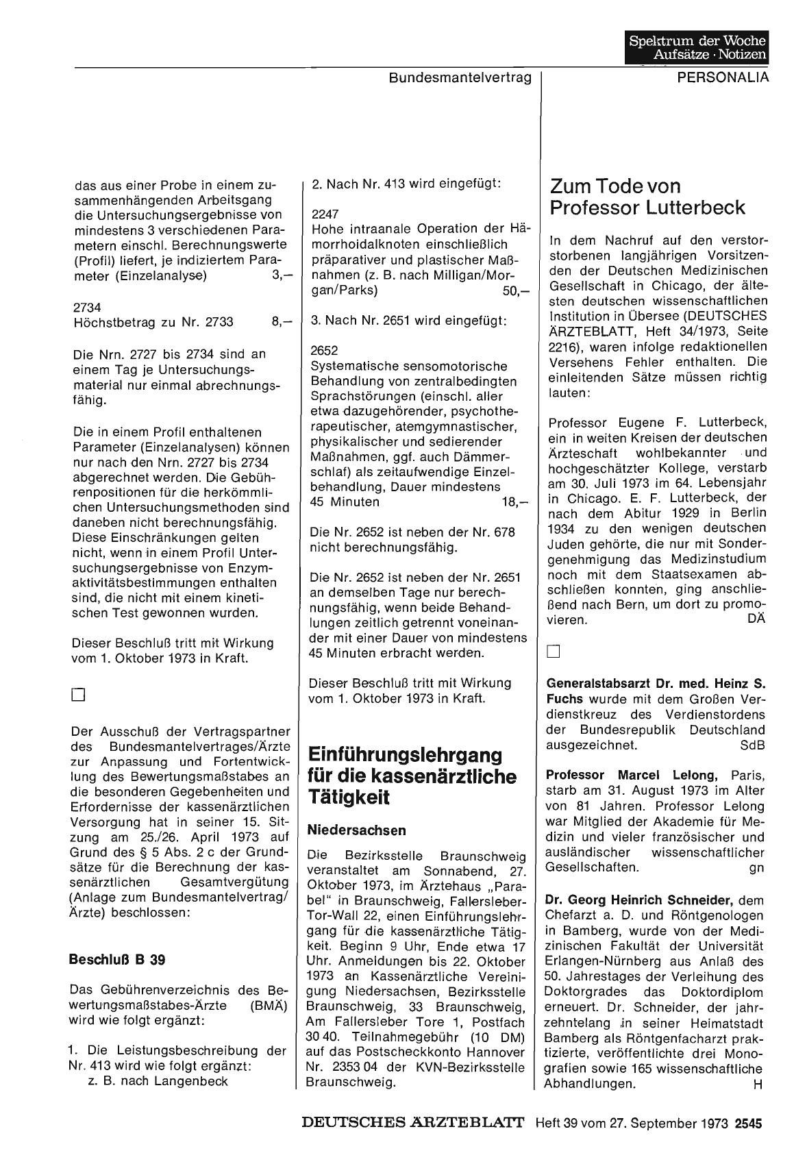 Vorschauseite 1: Zum Tode von Professor Lutterbeck
