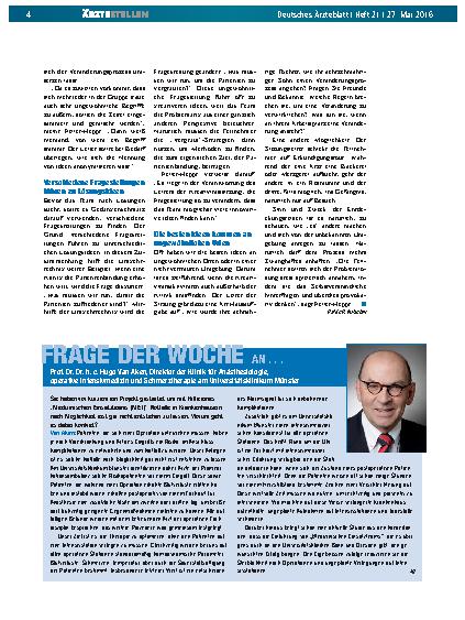 Vorschauseite 1: Frage der Woche an. .. Prof. Dr. Dr. h. c. Hugo Van Aken, Direktor der Klinik für Anästhesiologie, operative Intensivmedizin und Schmerztherapie am Universitätsklinikum Münster