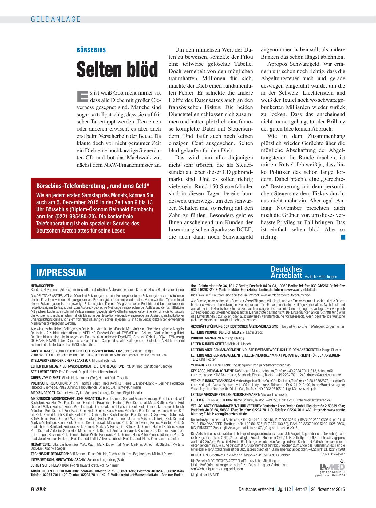 Vorschauseite 1: Börsebius: Selten blöd
