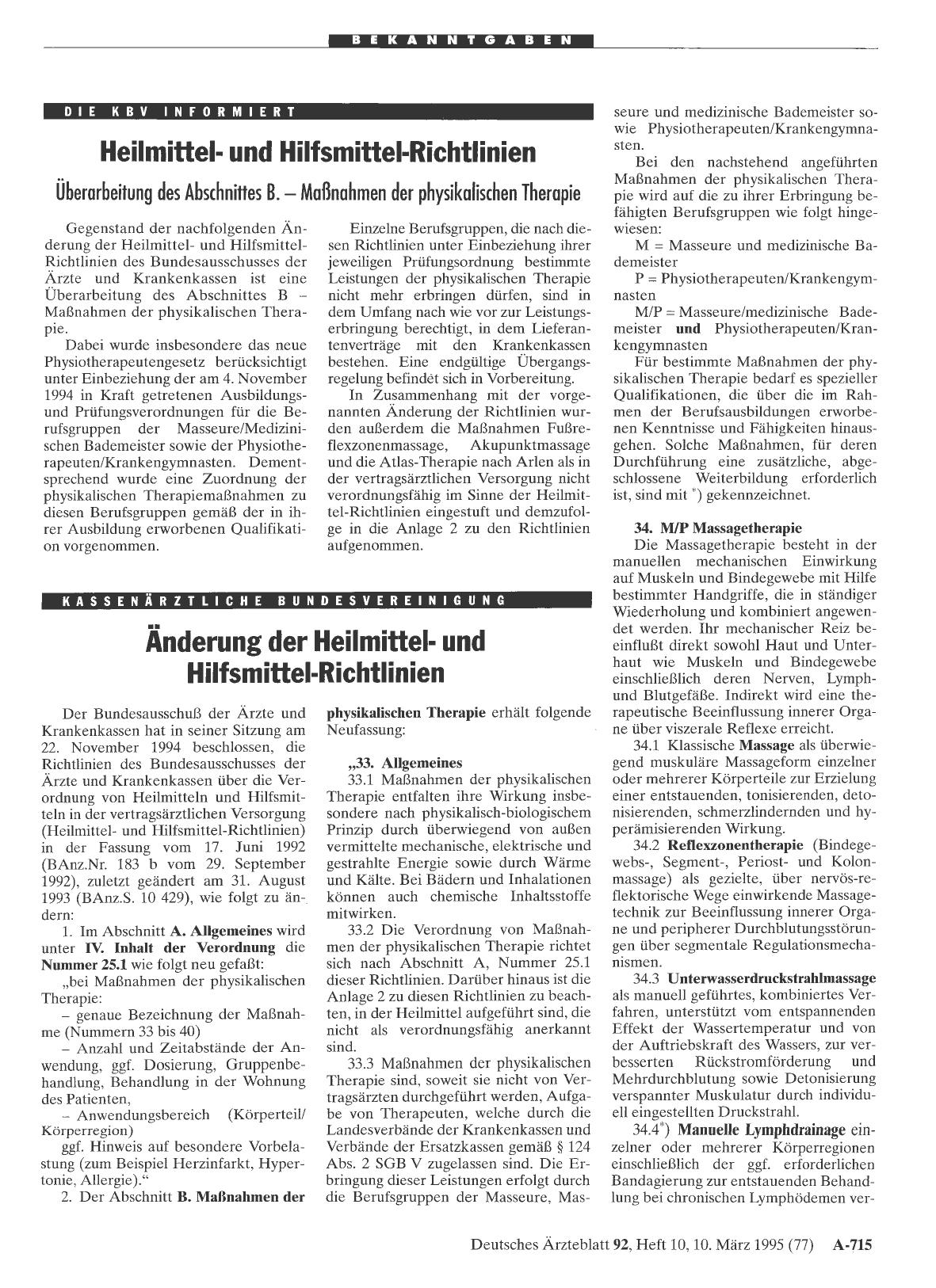 Vorschauseite 1: Änderung der Heilmittelund Hilfsmittel-Richtlinien