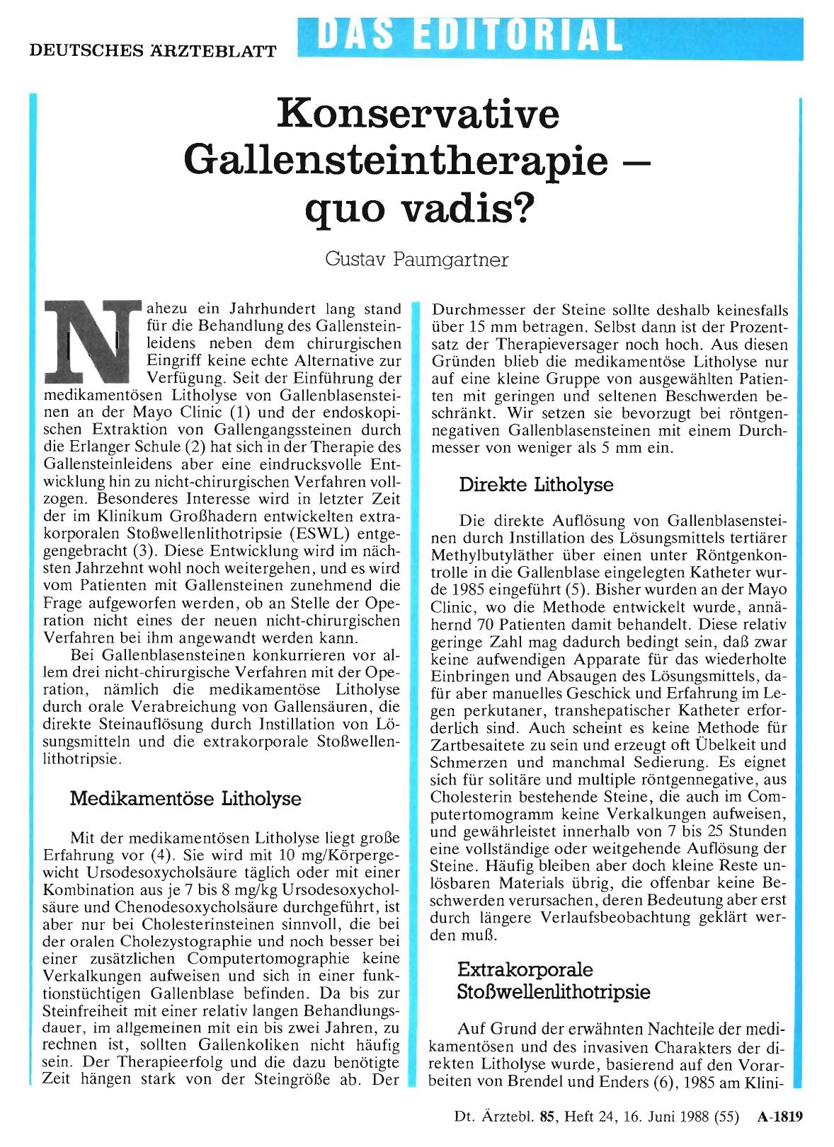 Vorschauseite 1: Konservative Gallensteintherapie - quo vadis?