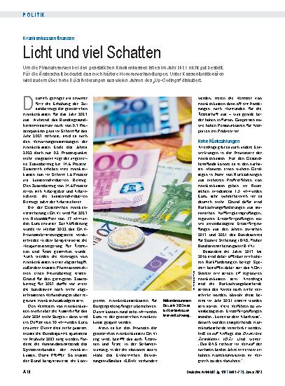 Vorschauseite 1: Krankenkassenfinanzen: Licht und viel Schatten