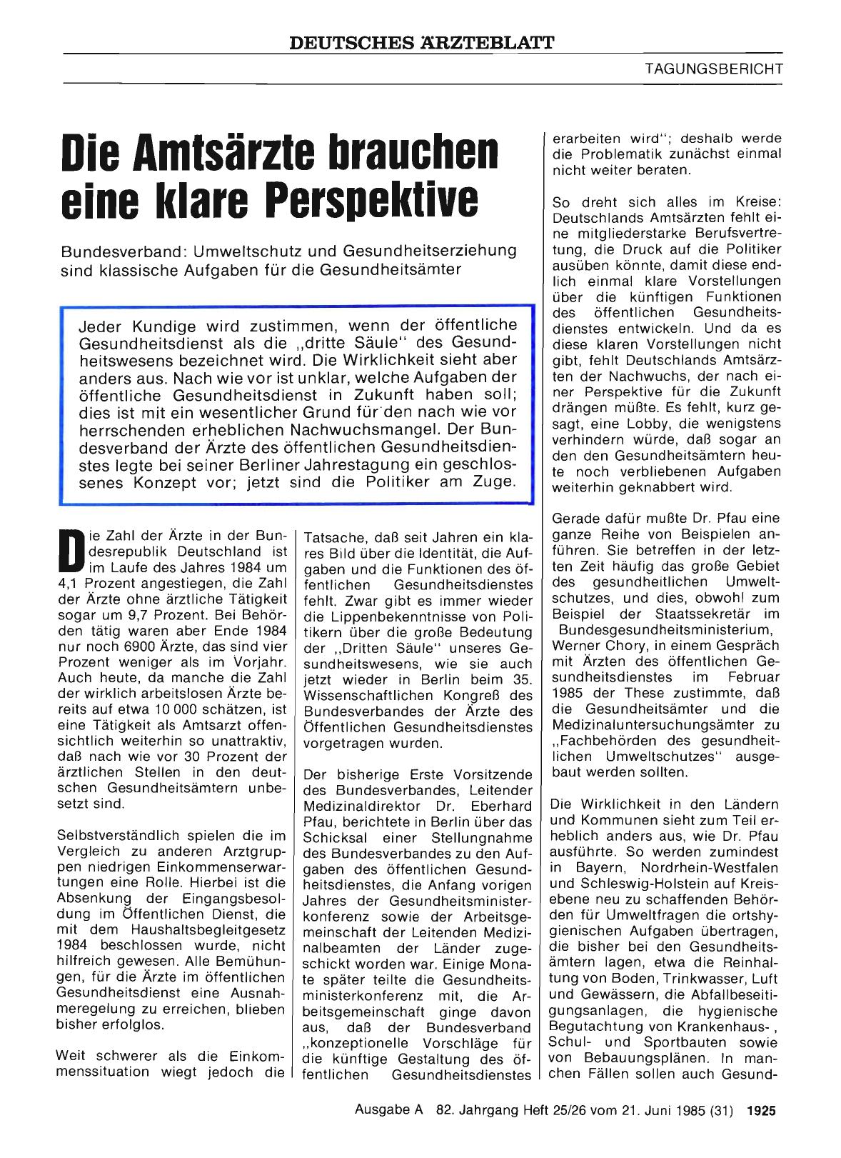 Vorschauseite 1: Die Amtsärzte brauchen eine klare Perspektive