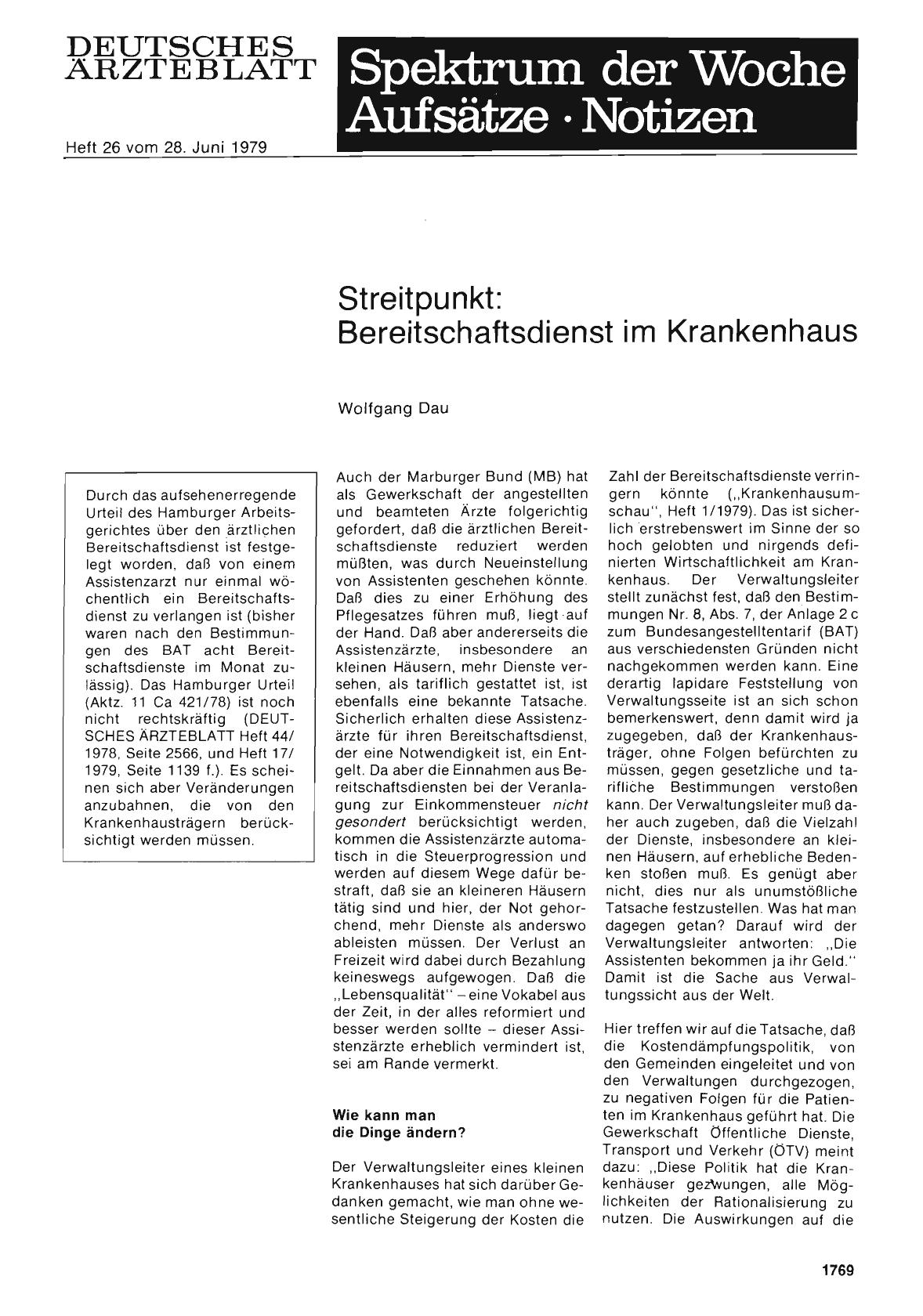 Vorschauseite 1: Streitpunkt: Bereitschaftsdienst im Krankenhaus