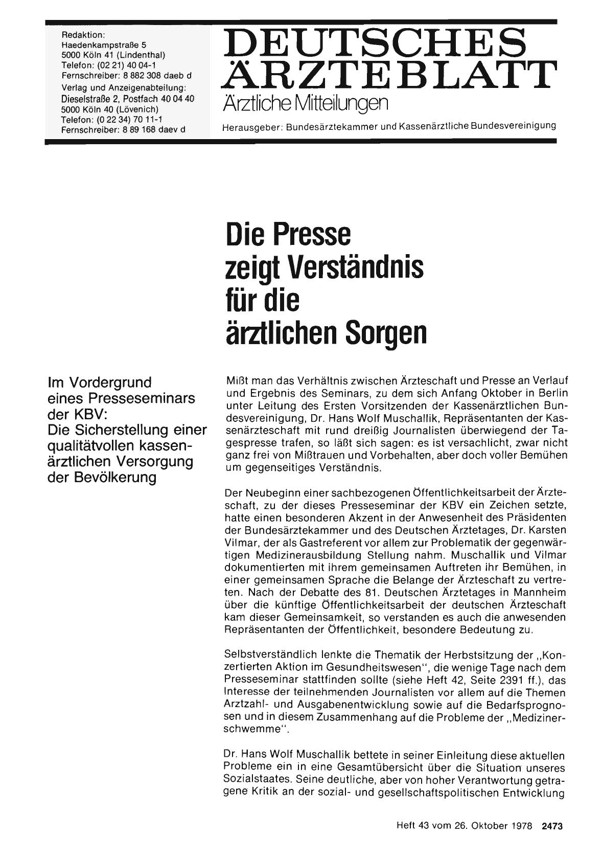 Vorschauseite 1: Die Presse zeigt Verständnis für die ärztlichen Sorgen