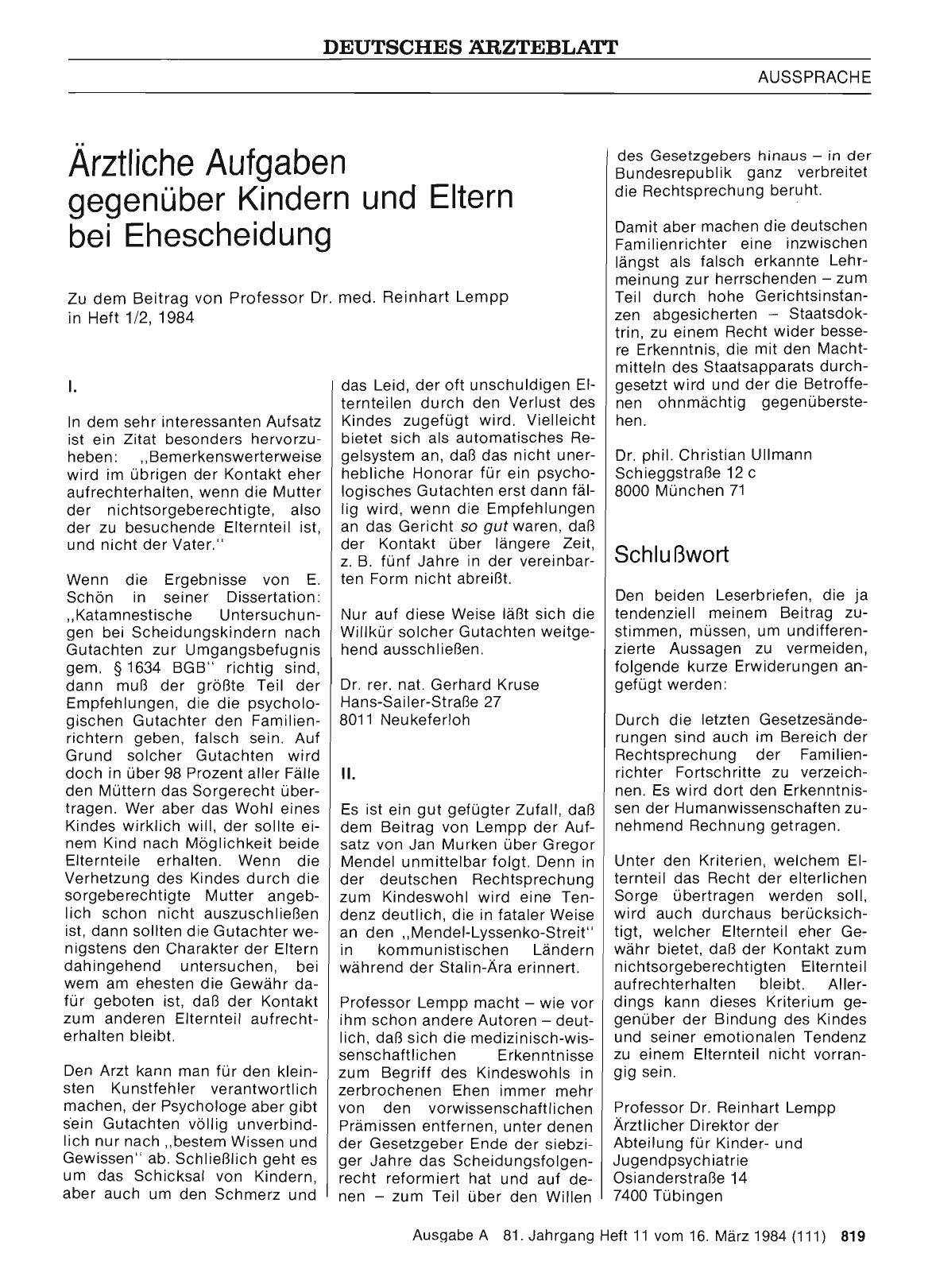 Vorschauseite 1: Ärztliche Aufgaben gegenüber Kindern und Eltern bei Ehescheidung: II.
