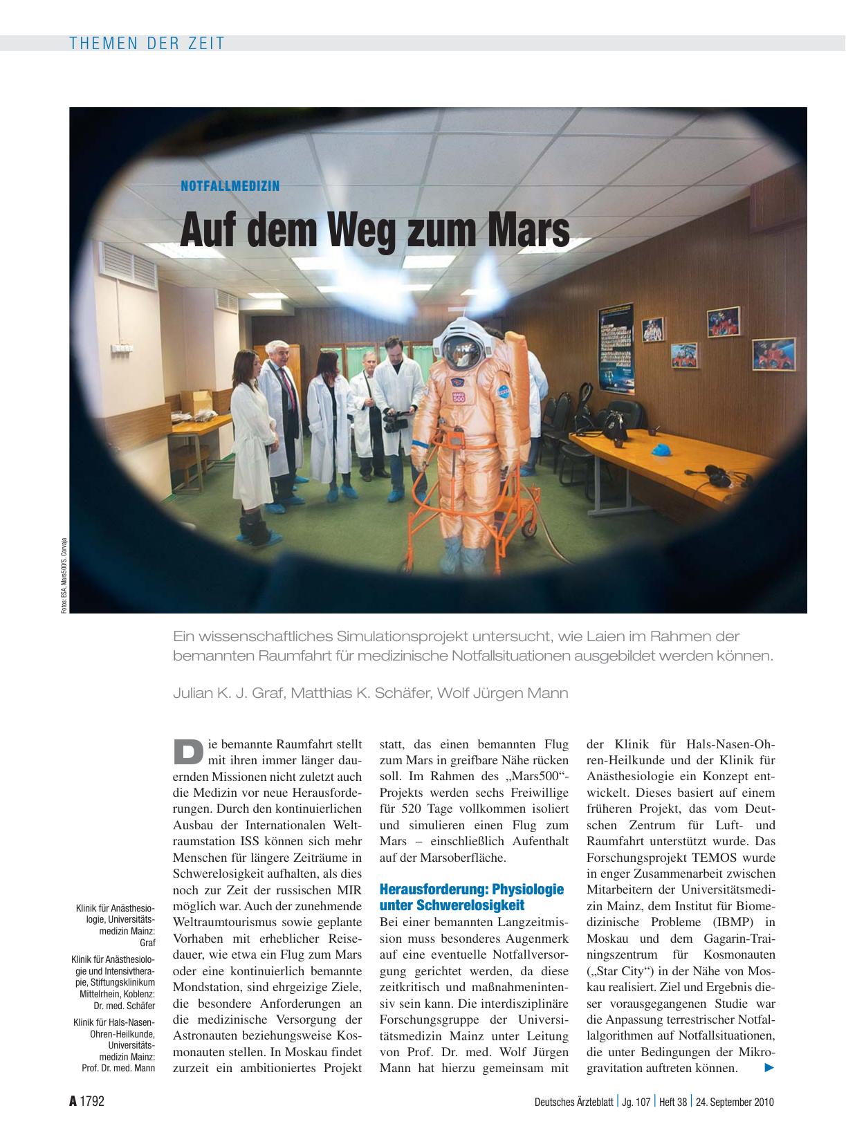 Vorschauseite 1: Notfallmedizin: Auf dem Weg zum Mars