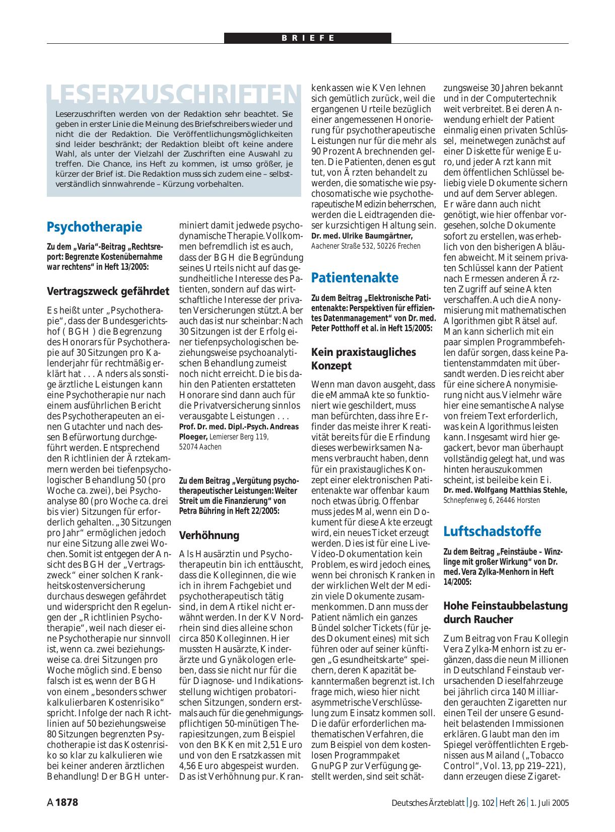 Vorschauseite 1: Psychotherapie: Vertragszweck gefährdet