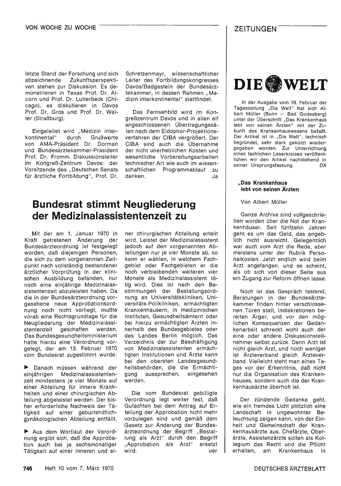 Vorschauseite 1: Bundesrat stimmt Neugliederung der Medizinalassistentenzeit zu