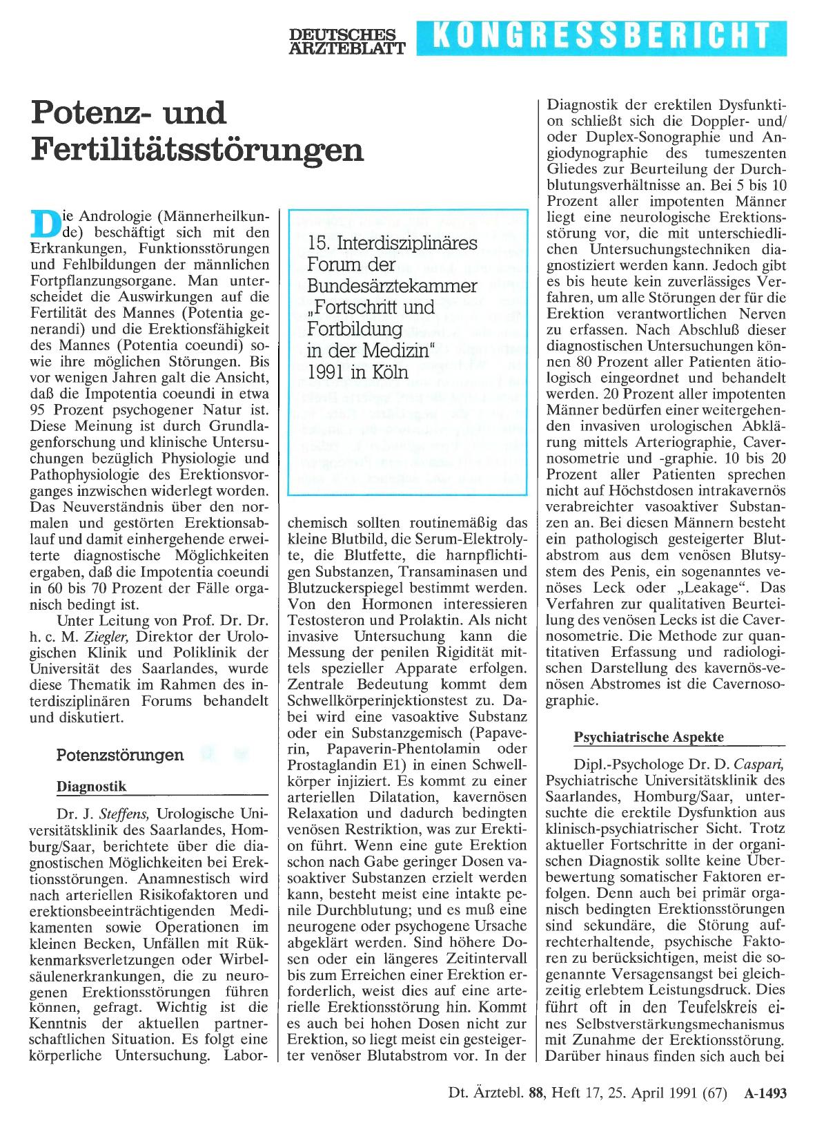 Vorschauseite 1: Potenzund Fertilitätsstörungen: 15. Interdisziplinäres Forum der Bundesärztekammer „Fortschritt und Fortbildung in der Medizin“ 1991 in Köln