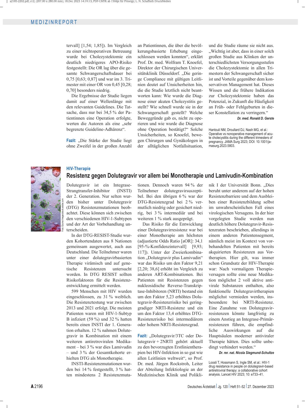 Vorschauseite 1: HIV-Therapie: Resistenz gegen Dolutegravir vor allem bei Monotherapie und Lamivudin-Kombination