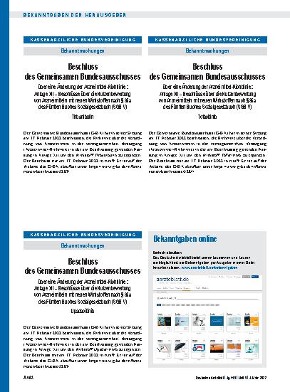 Vorschauseite 1: Beschluss des Gemeinsamen Bundesausschusses über eine Änderung der Arzneimittel-Richtlinie: Tofacitinib