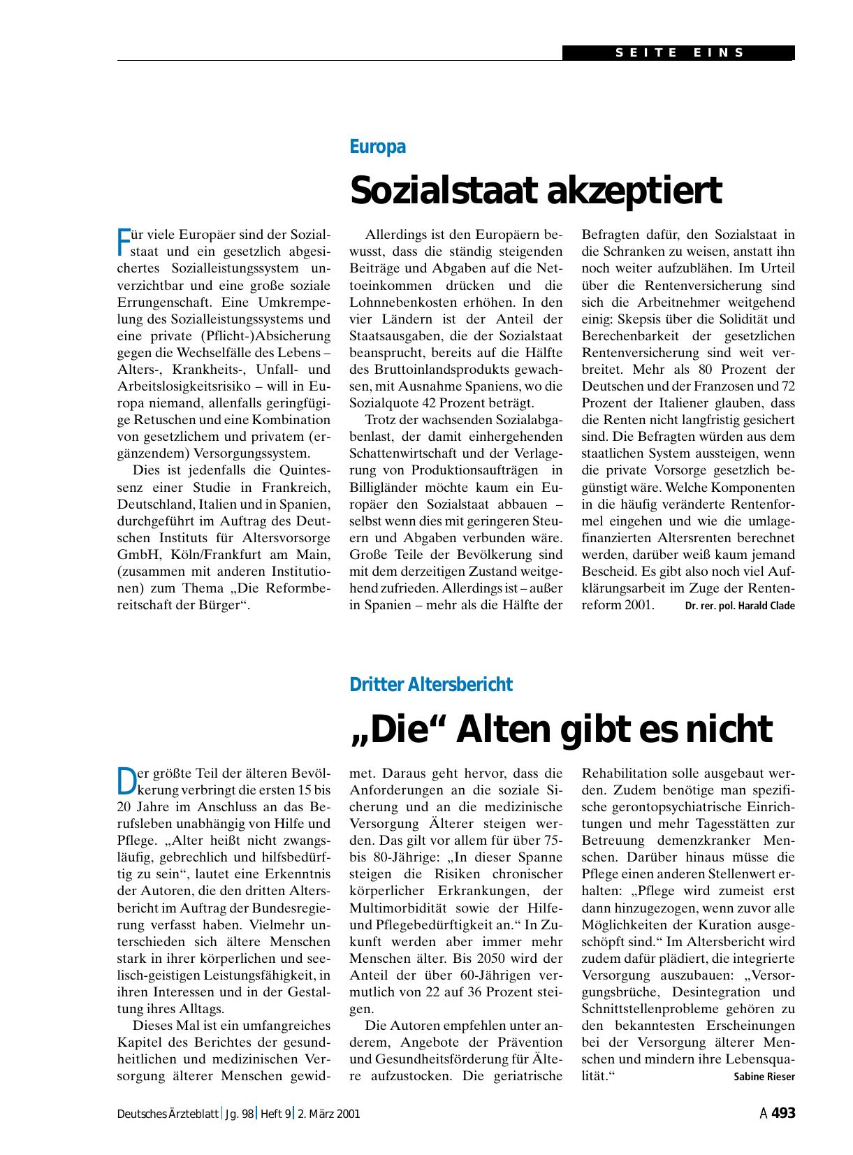 Vorschauseite 1: Dritter Altersbericht: „Die“ Alten gibt es nicht