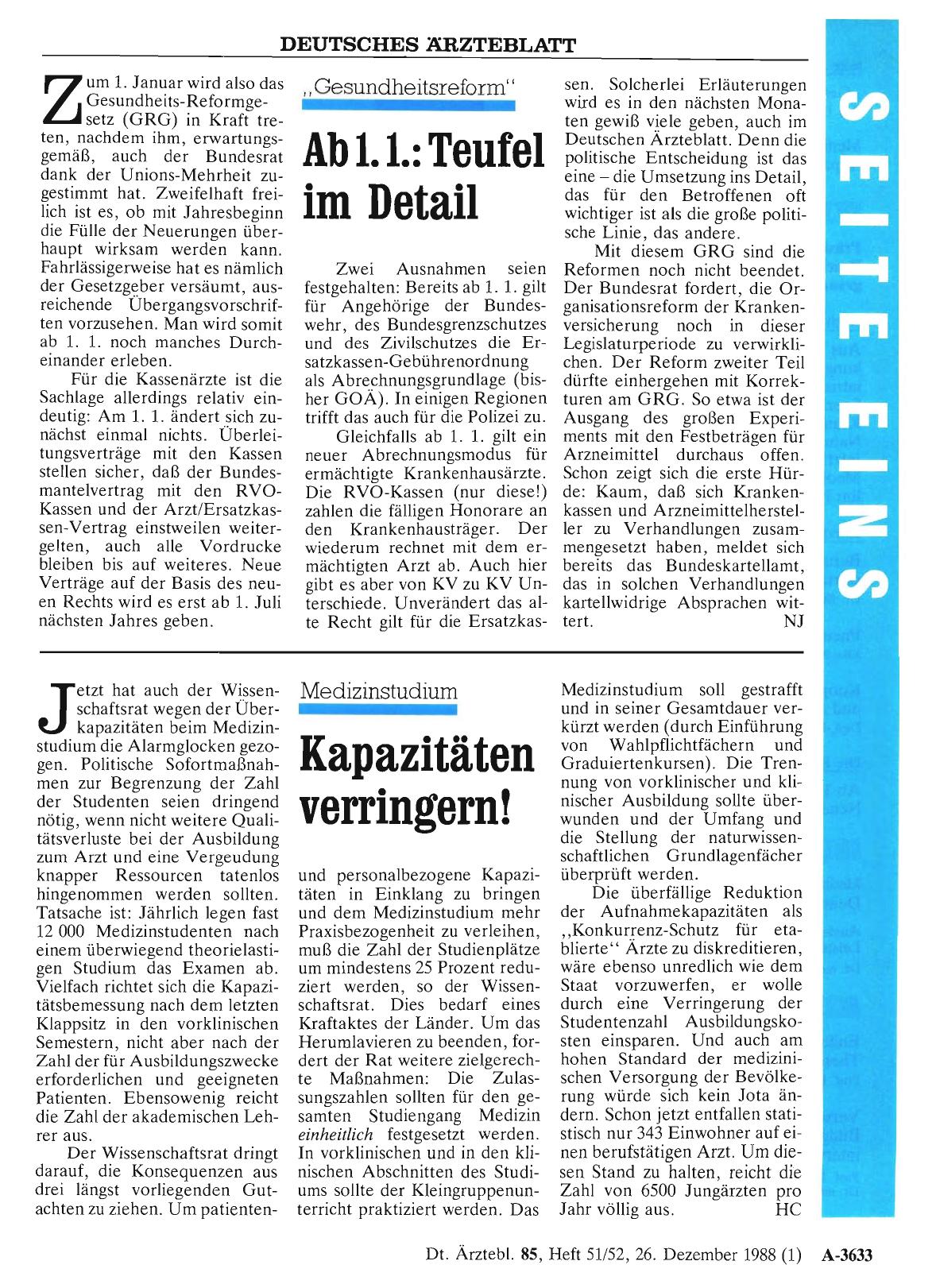 Vorschauseite 1: „Gesundheitsreform“ - Ab 1. 1. : Teufel im Detail