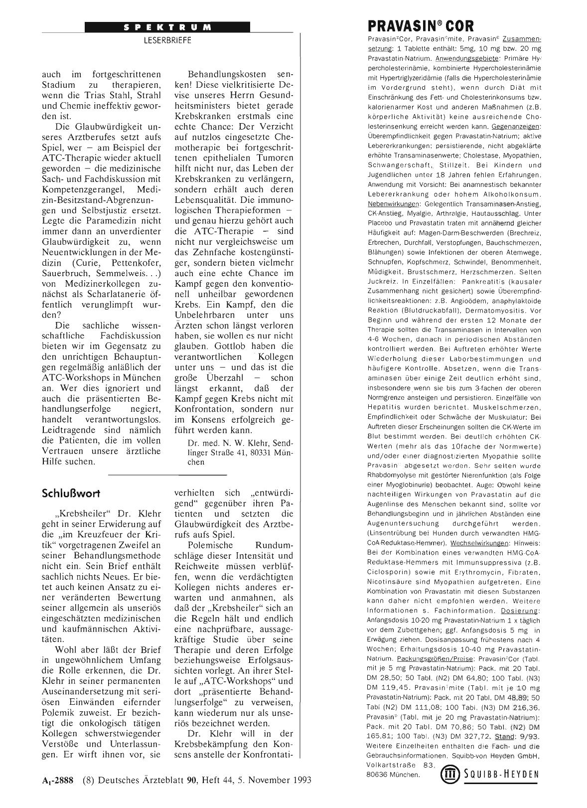 Vorschauseite 1: Krebstherapie: Schlußwort