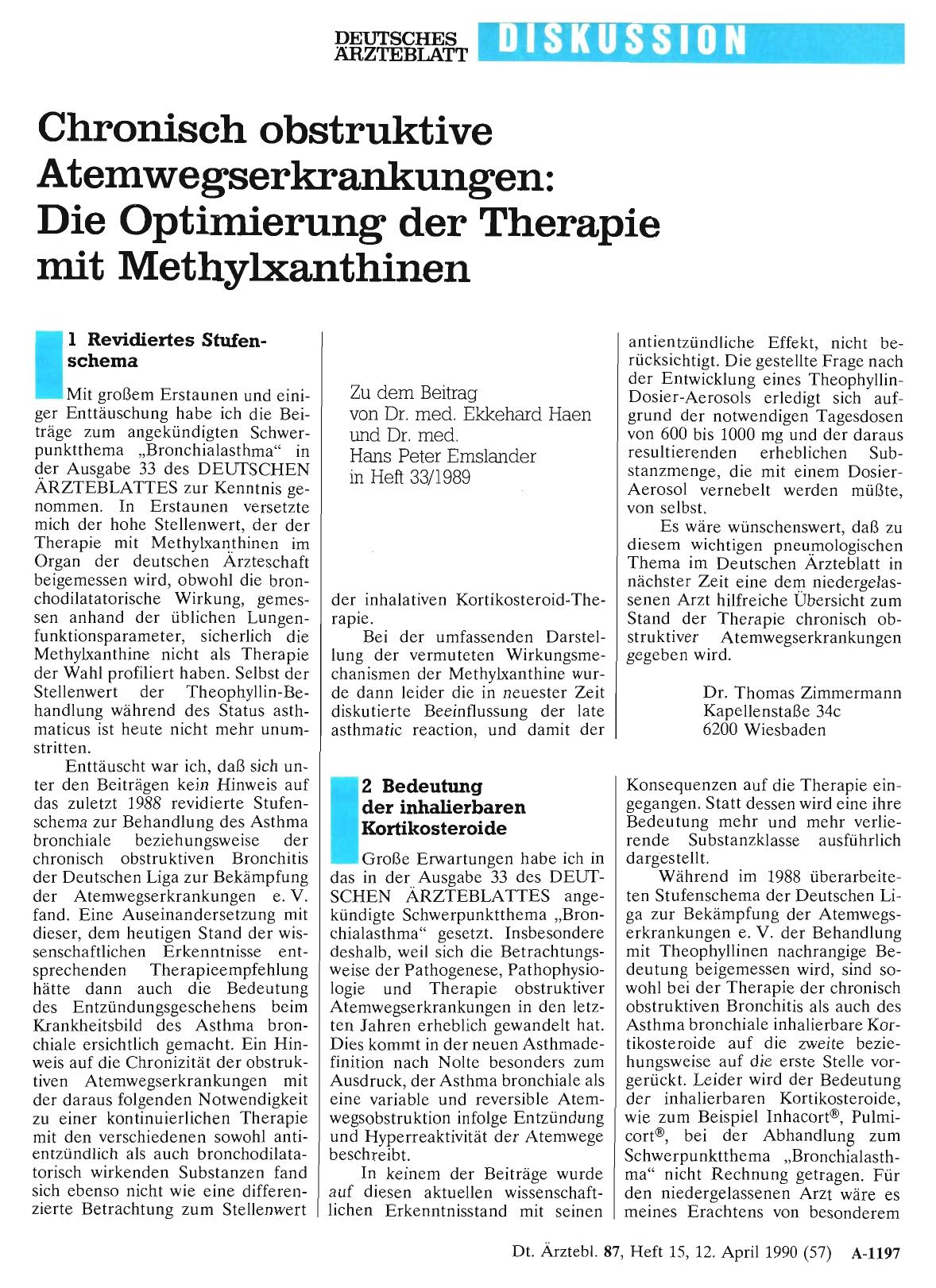 Vorschauseite 1: Chronisch obstruktive Atemwegserkrankungen: Die Optimierung der Therapie mit Methylxanthinen: Bedeutung der inhalierbaren Kortikosteroide