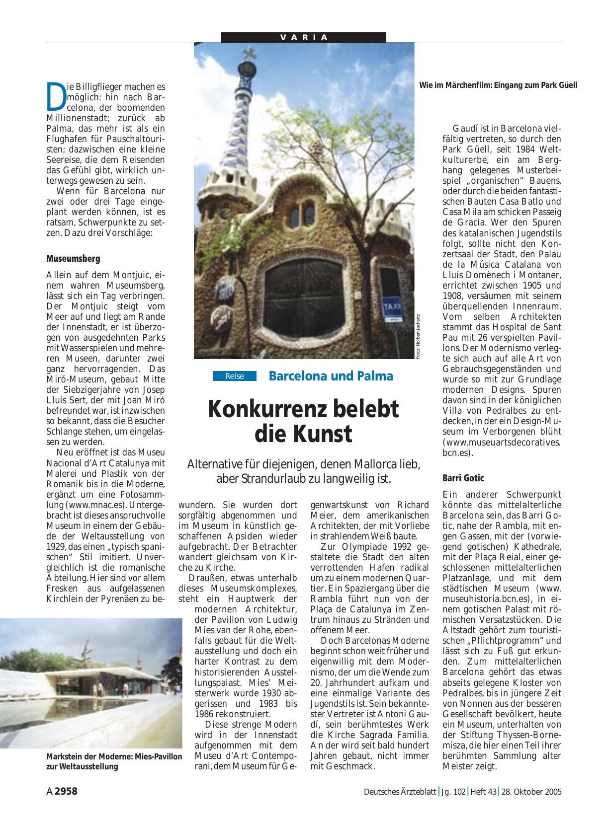 Vorschauseite 1: Barcelona und Palma: Konkurrenz belebt die Kunst