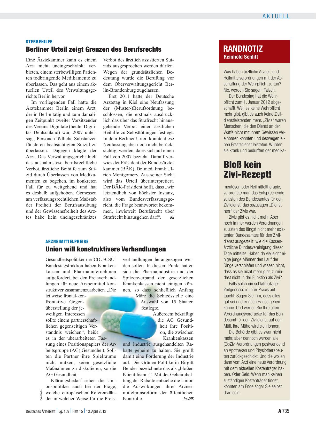 Vorschauseite 1: Sterbehilfe: Berliner Urteil zeigt Grenzen des Berufsrechts