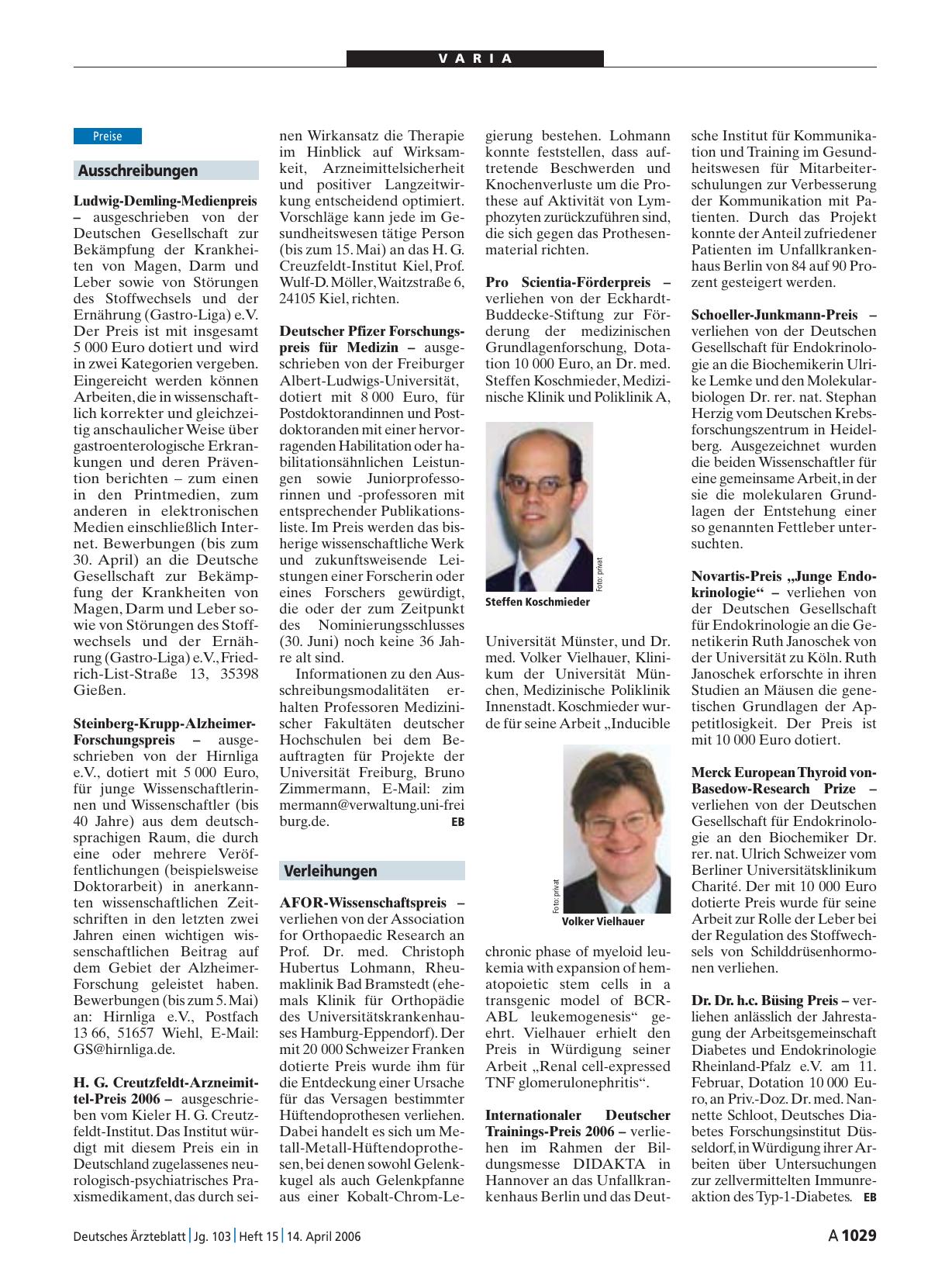 Vorschauseite 1: Verleihungen