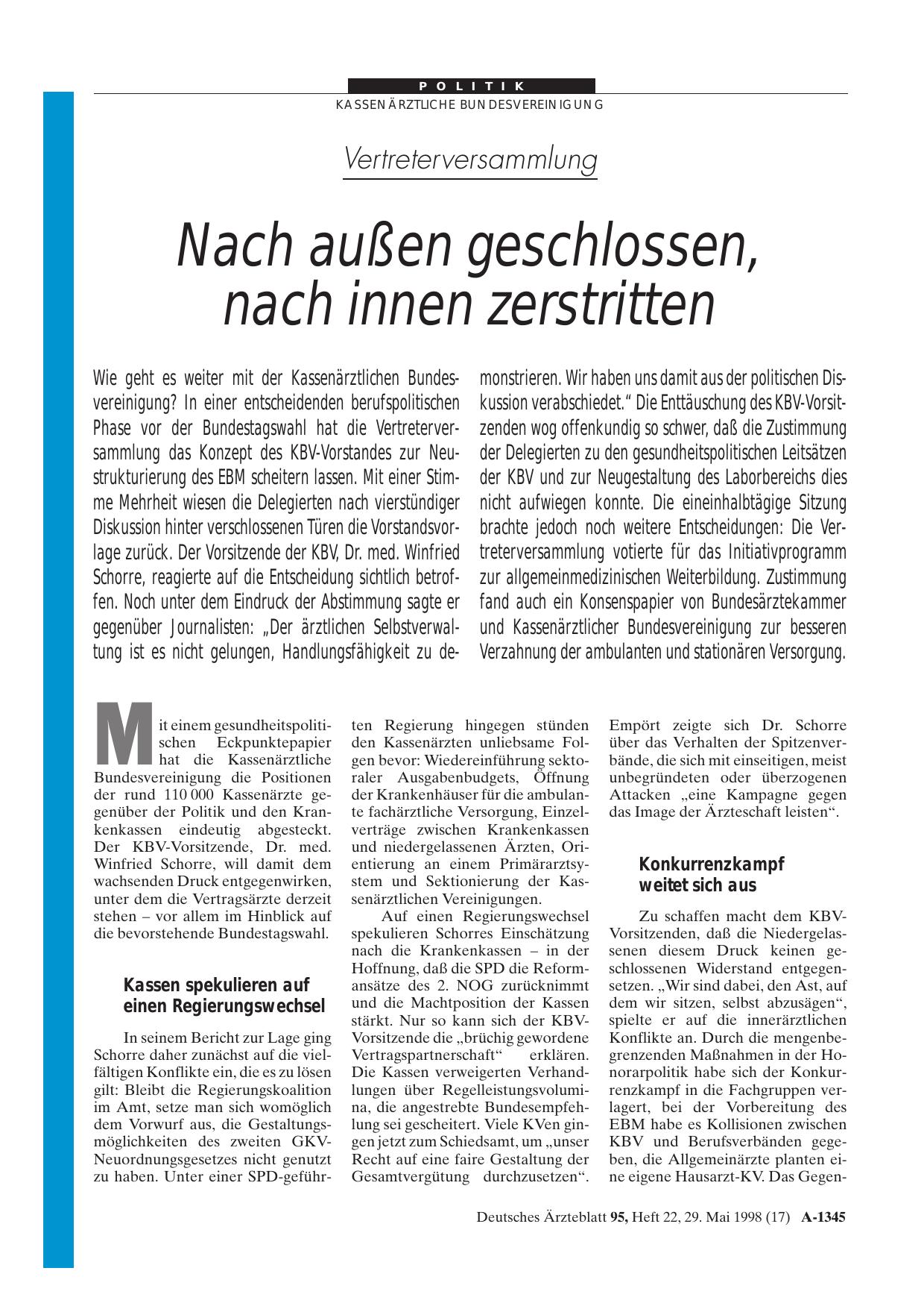 Vorschauseite 1: Vertreterversammlung: Nach außen geschlossen, nach innen zerstritten