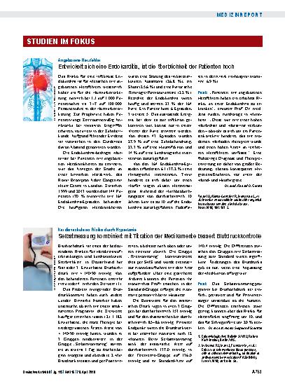 Vorschauseite 1: Kardiovaskuläres Risiko durch Hypertonie: Selbstmessung kombiniert mit Titration der Medikamente bessert Blutdruckkontrolle