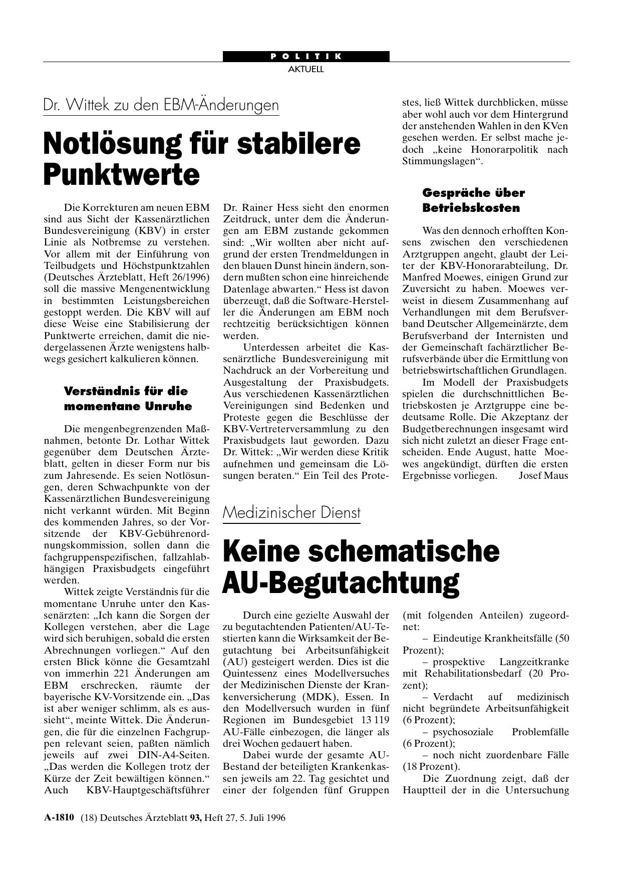 Vorschauseite 1: Medizinischer Dienst: Keine schematische AU-Begutachtung