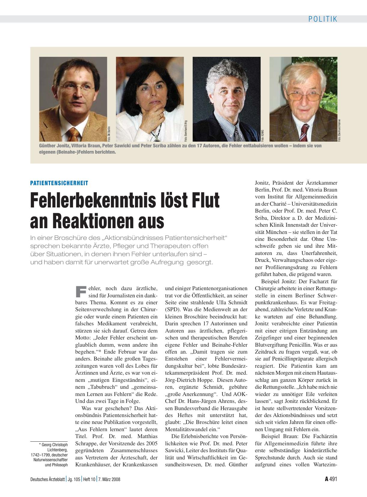 Vorschauseite 1: Patientensicherheit: Fehlerbekenntnis löst Flut an Reaktionen aus