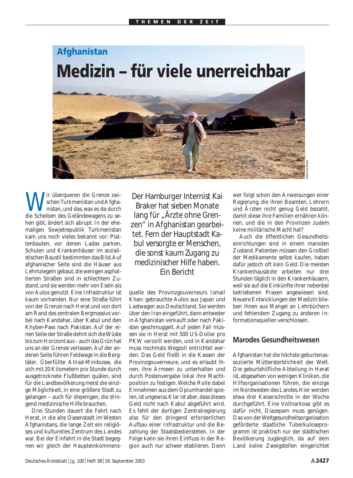 Vorschauseite 1: Afghanistan: Medizin – für viele unerreichbar