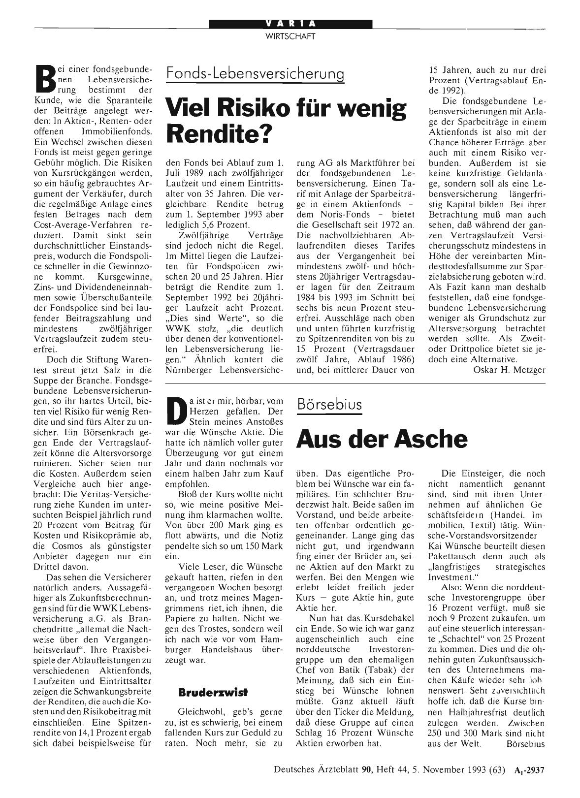 Vorschauseite 1: Börsebius: Aus der Asche