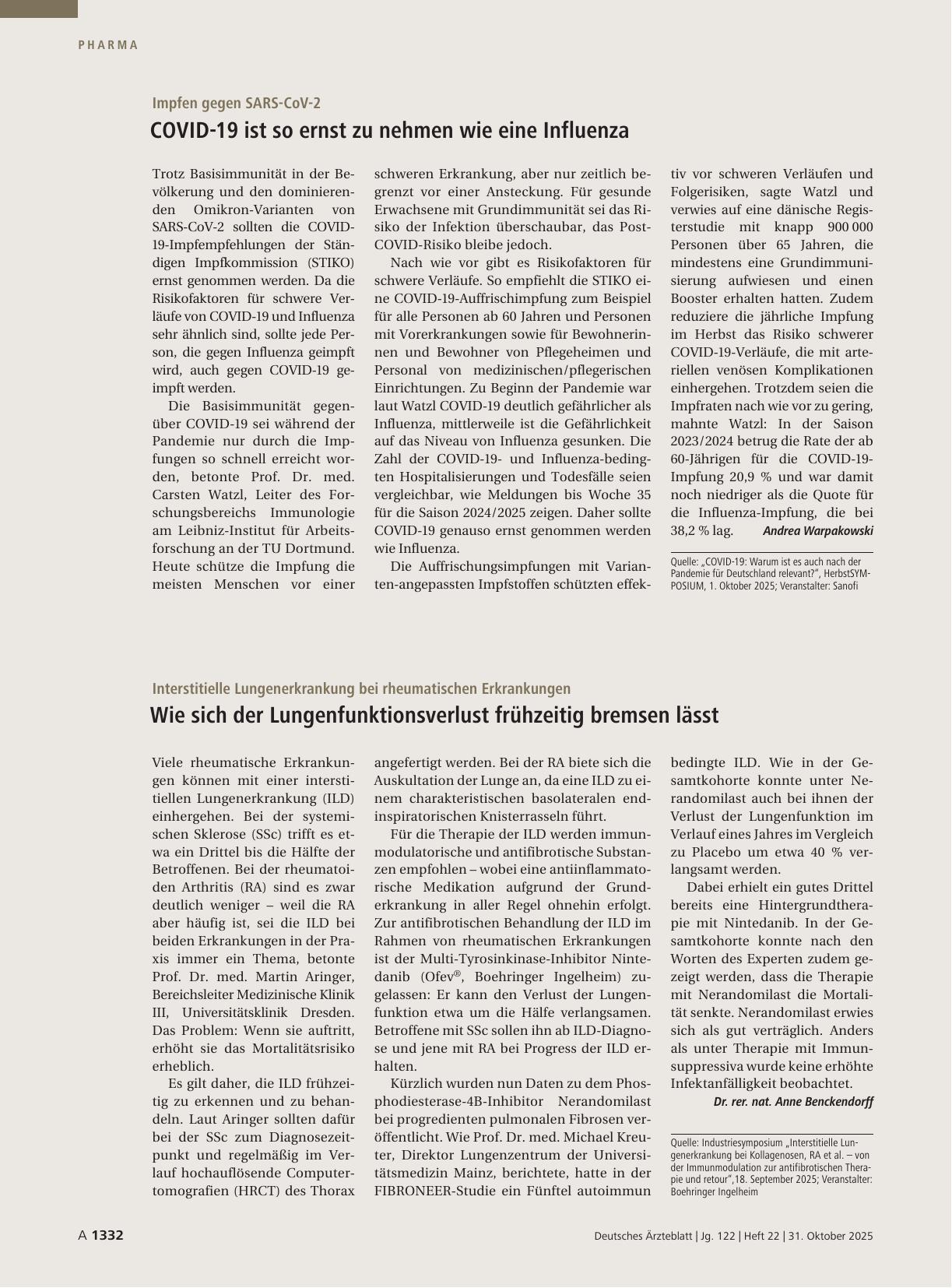 Vorschauseite 1: Interstitielle Lungenerkrankung bei rheumatischen Erkrankungen: Wie sich der Lungenfunktionsverlust frühzeitig bremsen lässt
