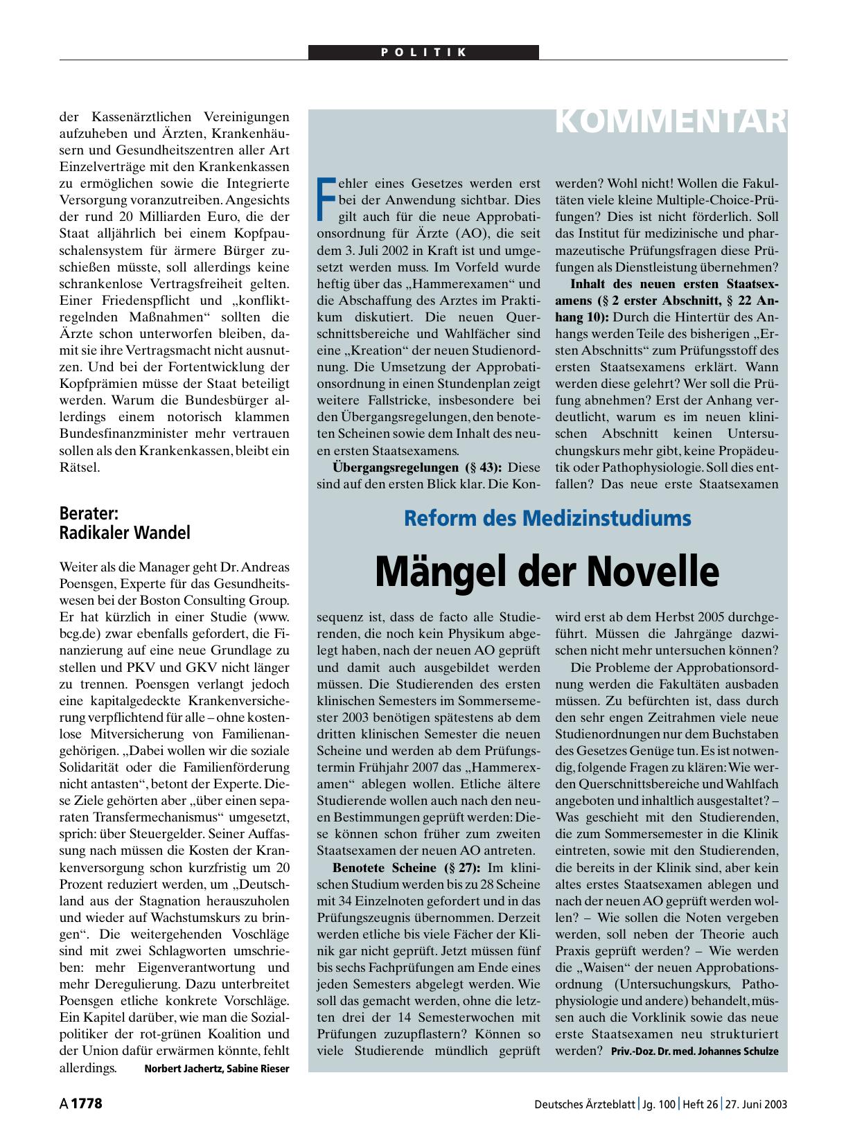 Vorschauseite 1: Reform des Medizinstudiums: Mängel der Novelle