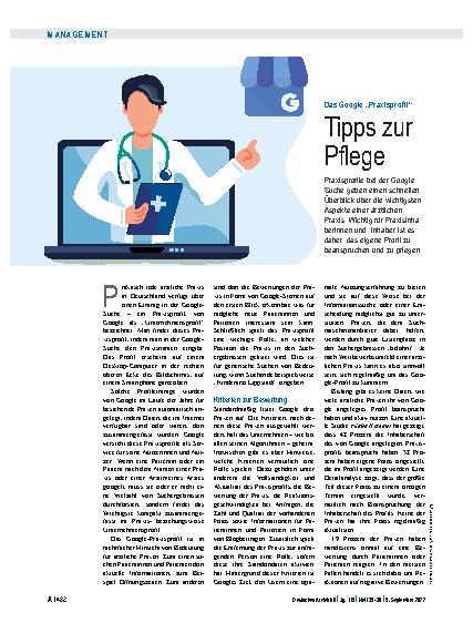 Vorschauseite 1: Das Google „Praxisprofil“: Tipps zur Pflege