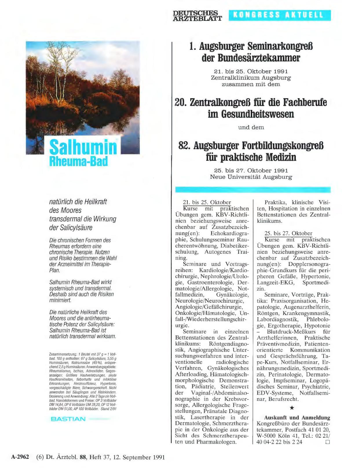 Vorschauseite 1: 1. Augsburger Seminarkongreß der Bundesärztekammer