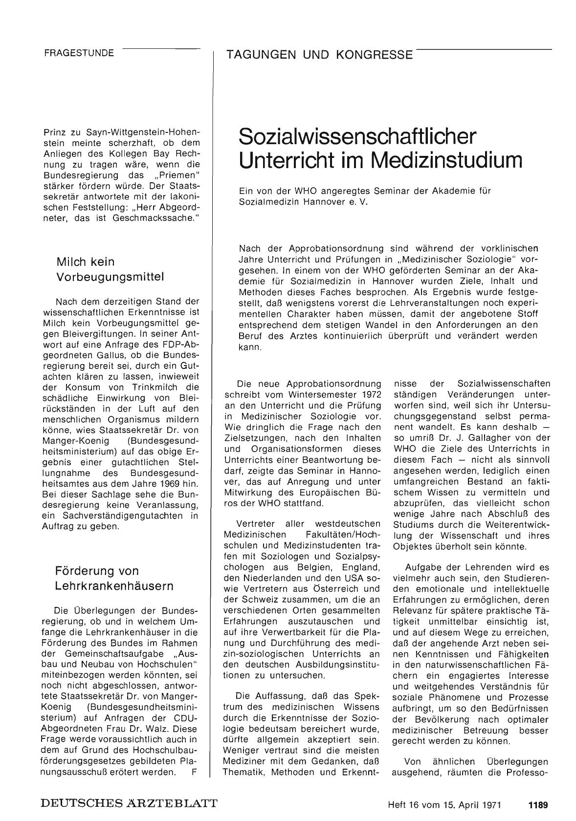 Vorschauseite 1: Sozialwissenschaftlicher Unterricht im Medizinstudium