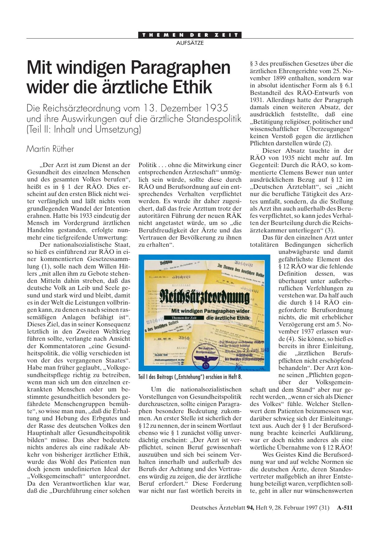 Vorschauseite 1: Mit windigen Paragraphen wider die ärztliche Ethik
