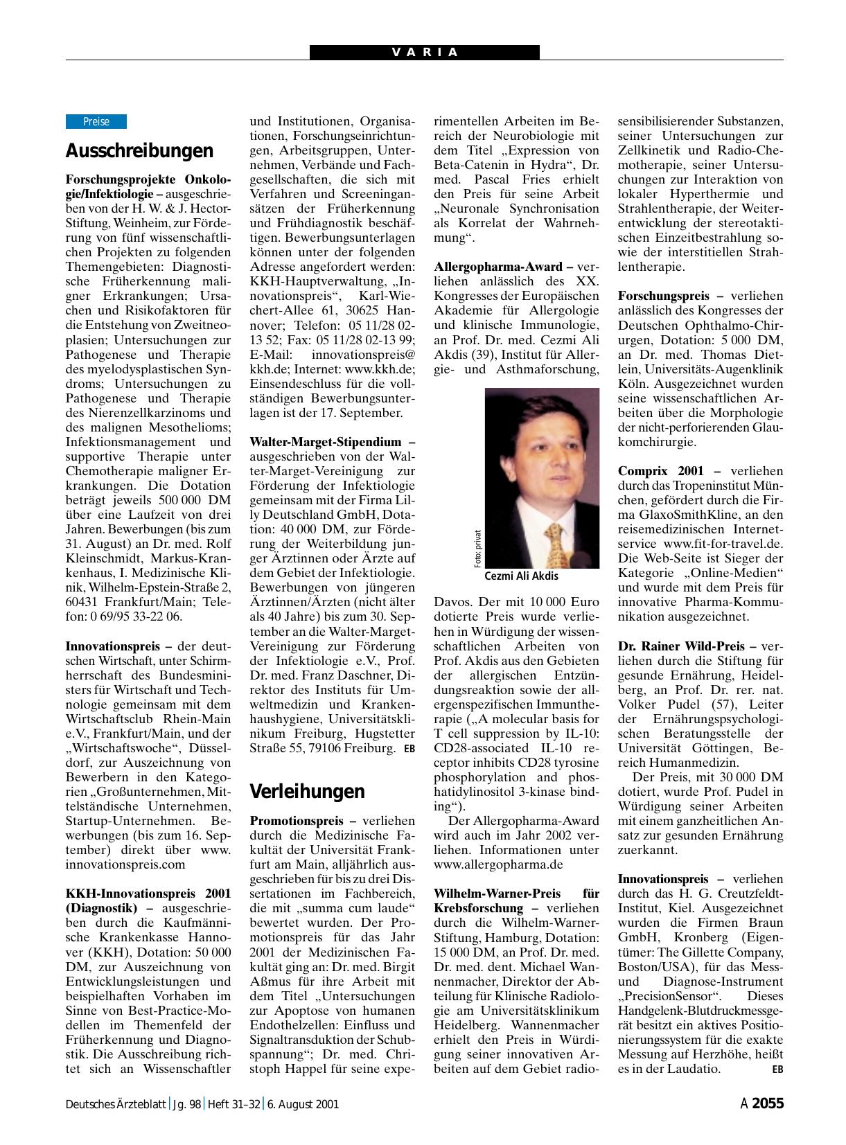 Vorschauseite 1: Verleihungen