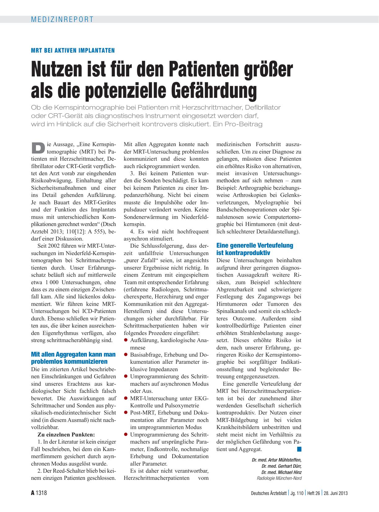 Vorschauseite 1: MRT bei aktiven Implantaten: Nutzen ist für den Patienten größer als die potenzielle Gefährdung