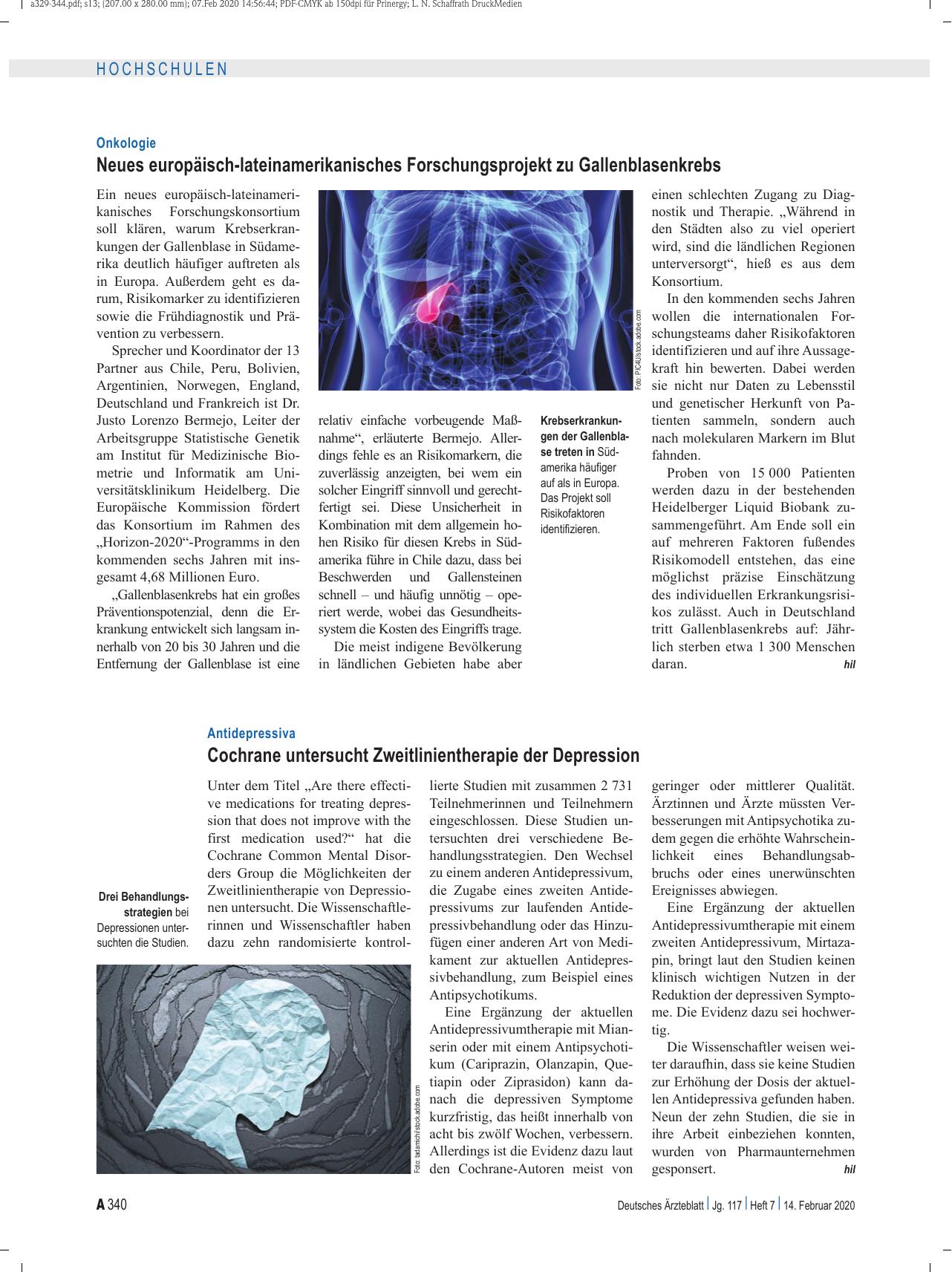 Vorschauseite 1: Antidepressiva: Cochrane untersucht Zweitlinientherapie der Depression