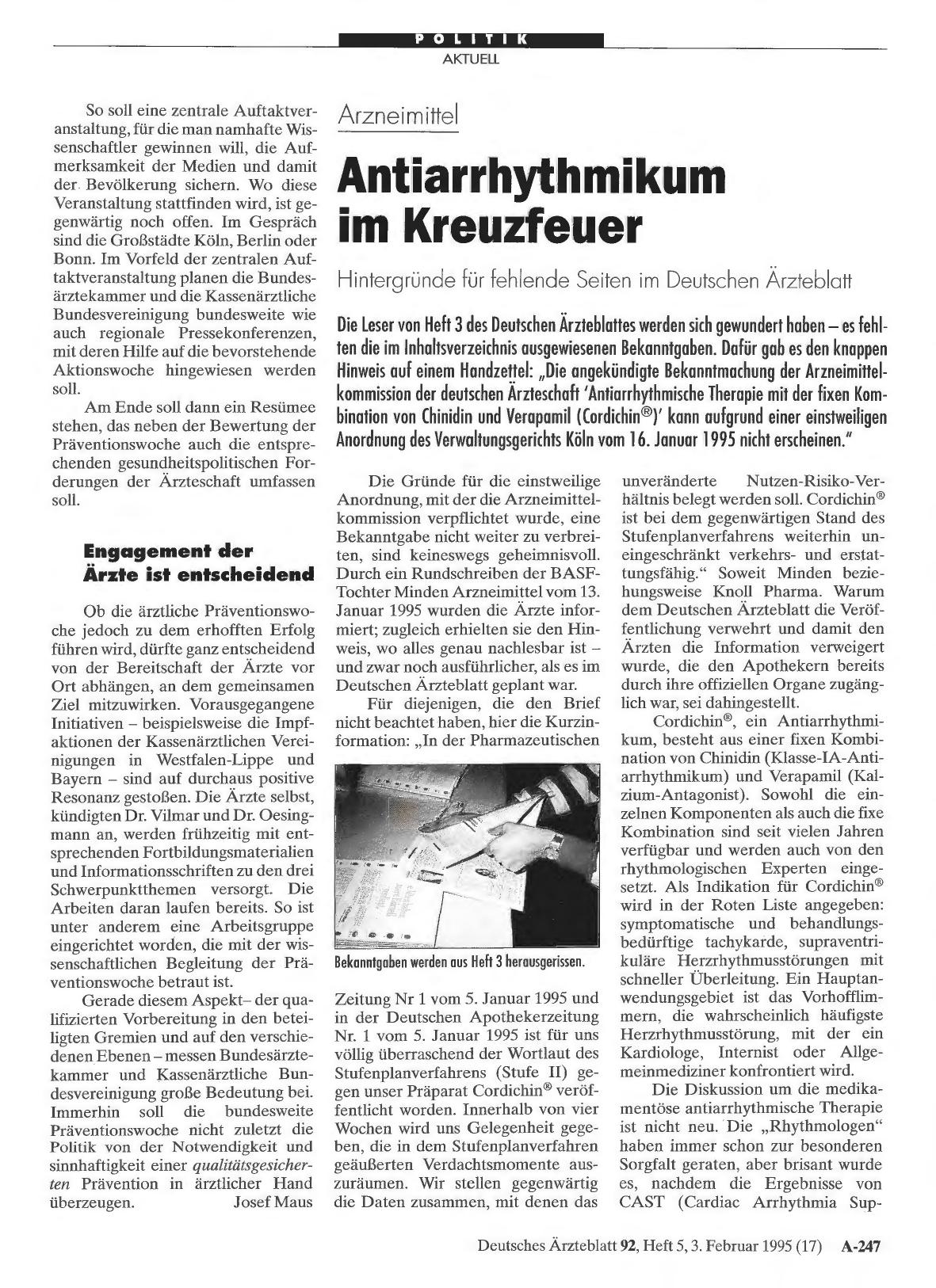 Vorschauseite 1: Arzneimittel: Antiarrhythmikum im Kreuzfeuer