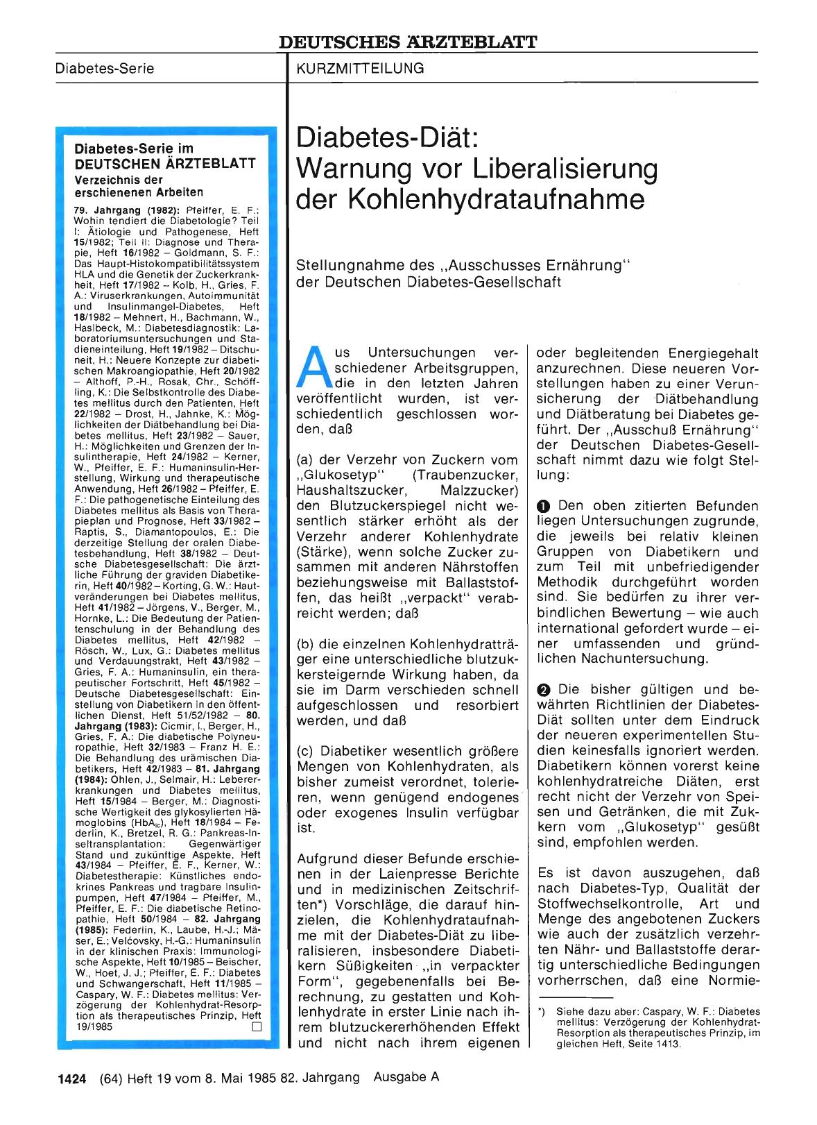 Vorschauseite 1: Diabetes-Diät: Warnung vor Liberalisierung der Kohlenhydrataufnahme