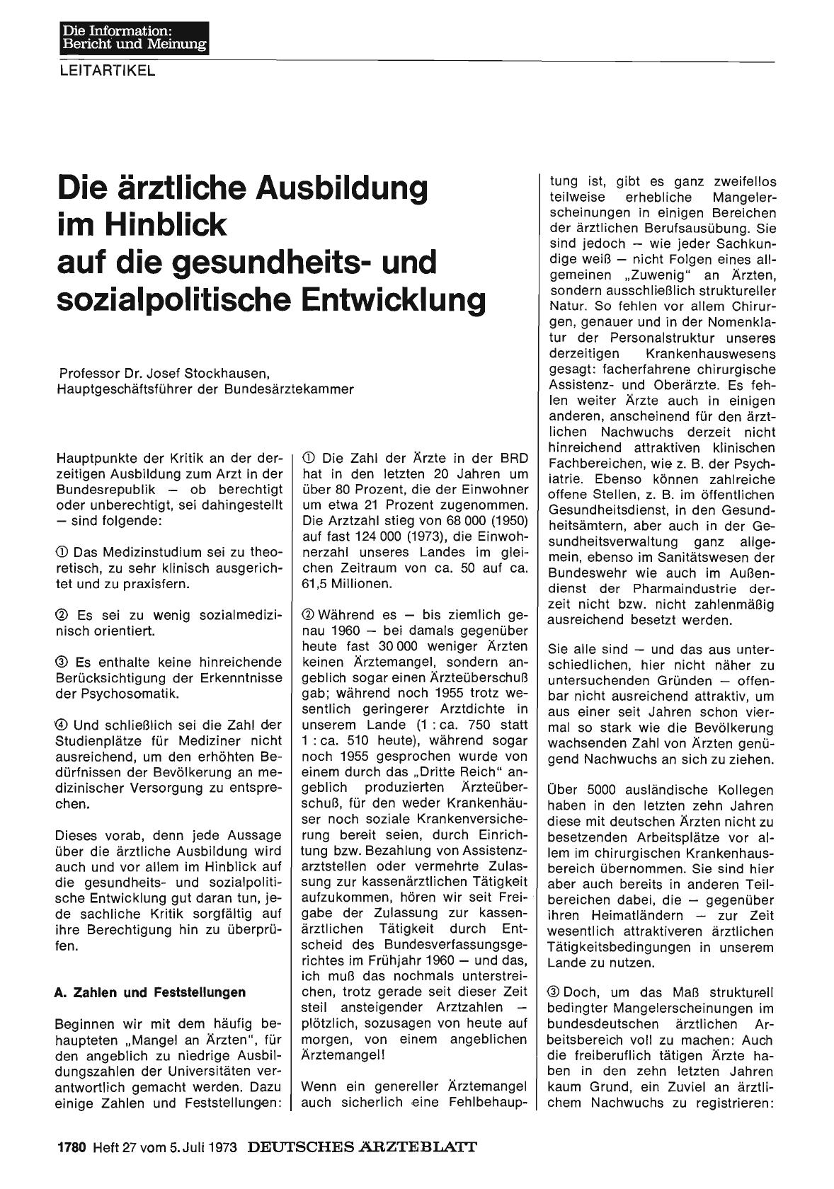 Vorschauseite 1: Die ärztliche Ausbildung im Hinblick auf die gesundheitsund sozialpolitische Entwicklung