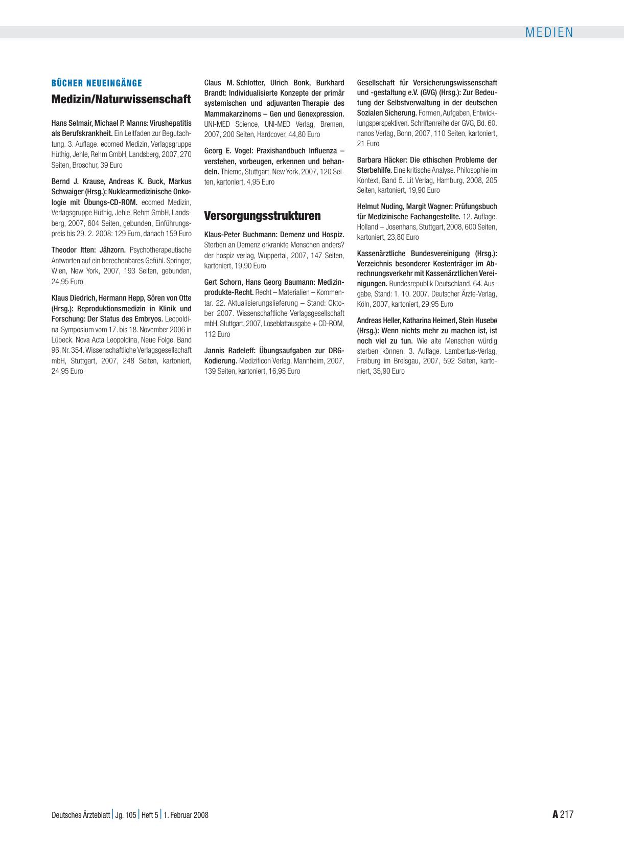 Vorschauseite 1: Bücher Neueingänge: Medizin/Naturwissenschaft