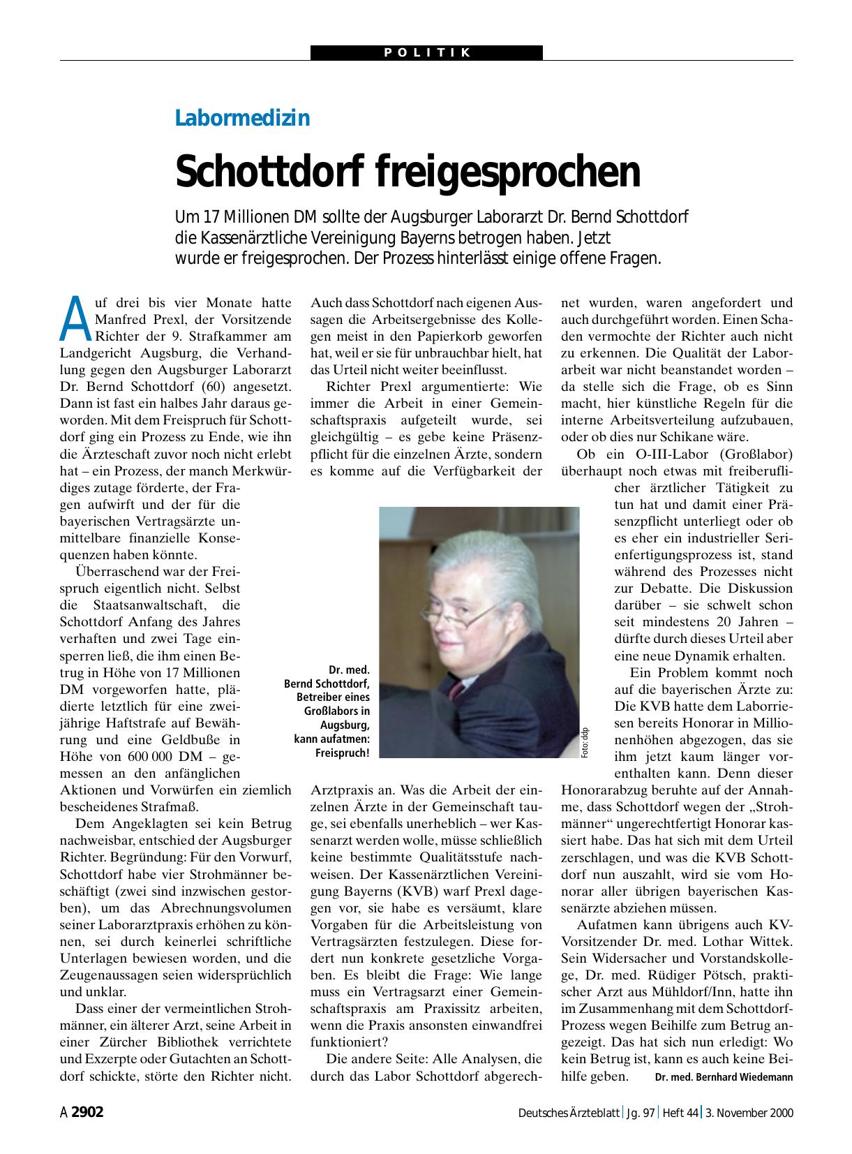 Vorschauseite 1: Labormedizin: Schottdorf freigesprochen