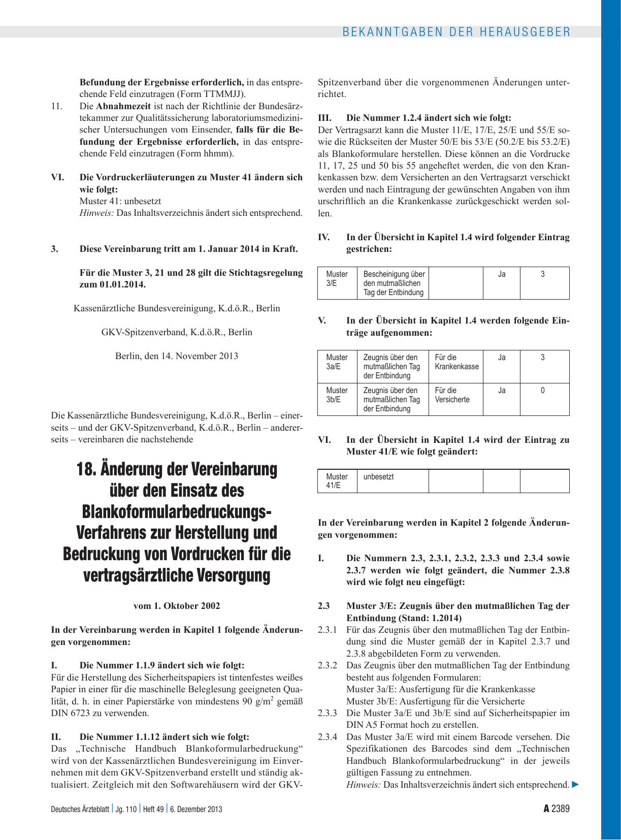 Vorschauseite 1: 18. Änderung der Vereinbarung über den Einsatz des Blankoformularbedruckungs-Verfahrens zur Herstellung und Bedruckung von Vordrucken für die vertragsärztliche Versorgung
