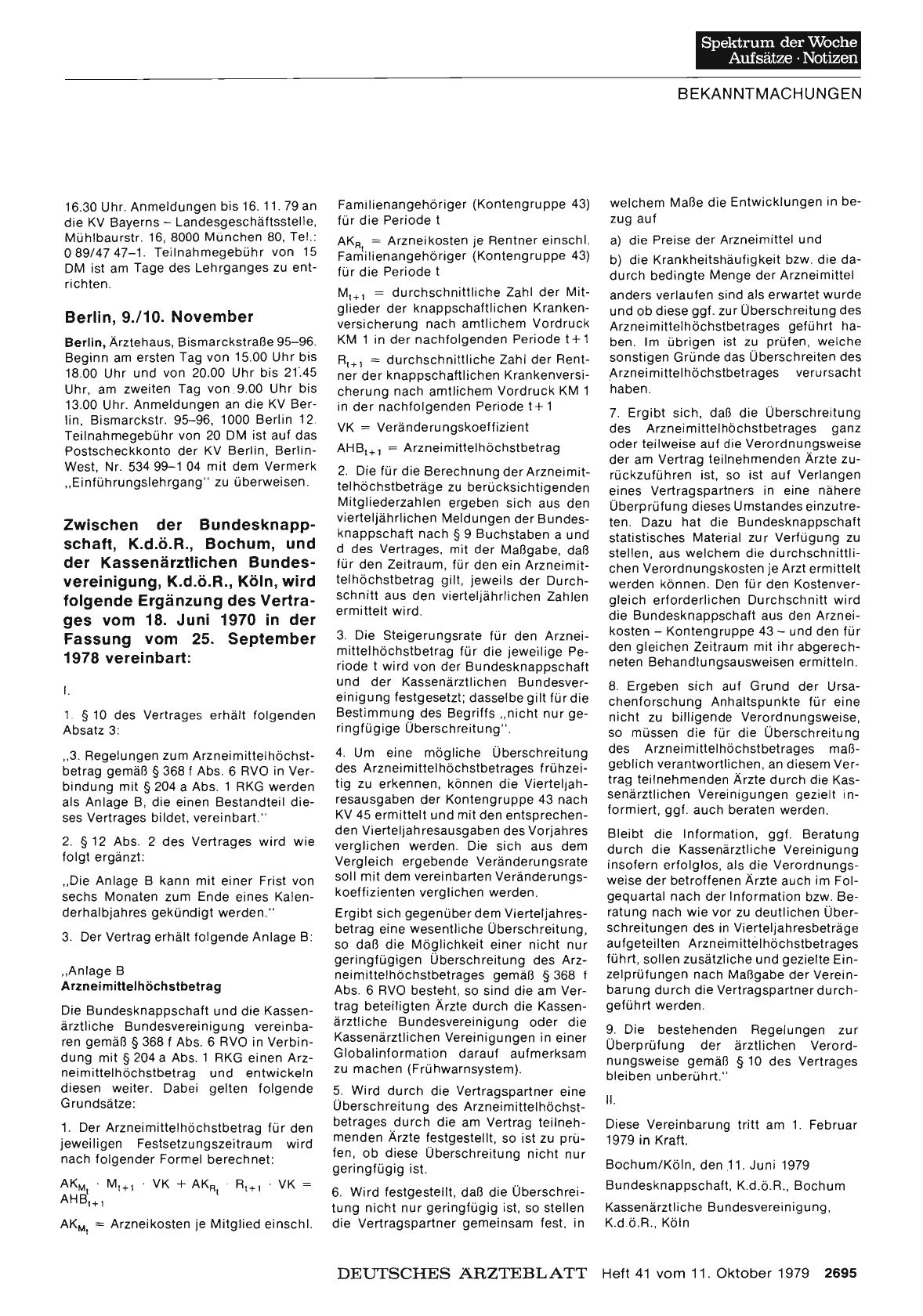 Vorschauseite 1: Kassenärztliche Bundesvereinigung: Zwischen der Bundesknappschaft, K. d. ö. R. , Bochum, und der Kassenärztlichen Bundesvereinigung, K. d. ö. R. , Köln, wird folgende Ergänzung de…