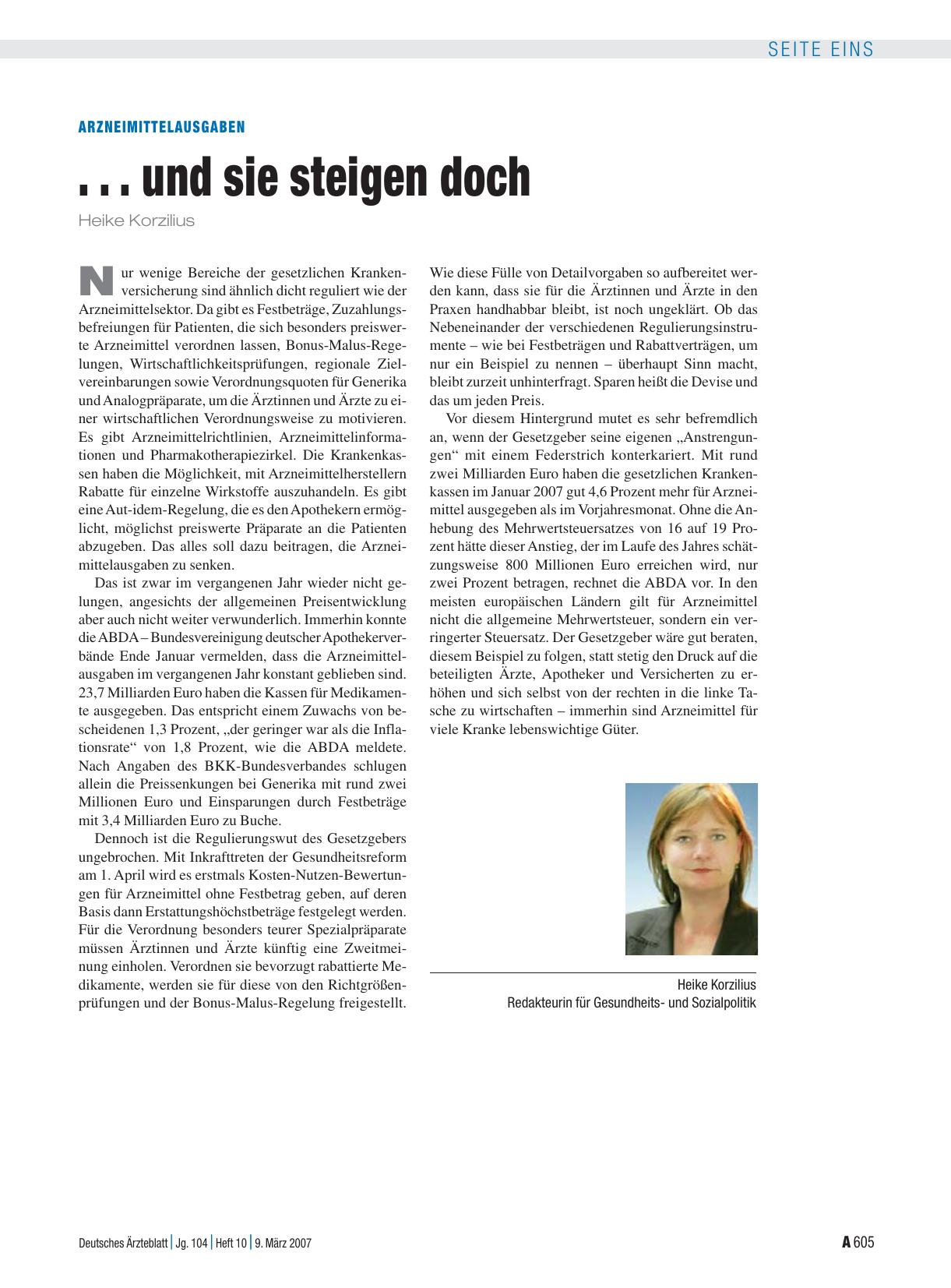 Vorschauseite 1: Arzneimittelausgaben. .. und sie steigen doch