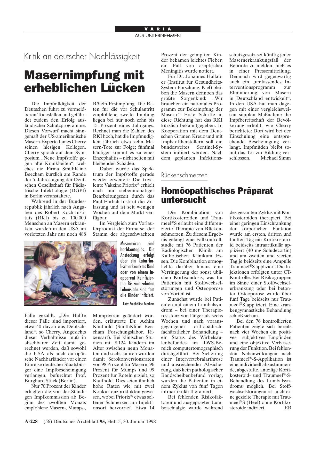 Vorschauseite 1: Kritik an deutscher Nachlässigkeit: Masernimpfung mit erheblichen Lücken