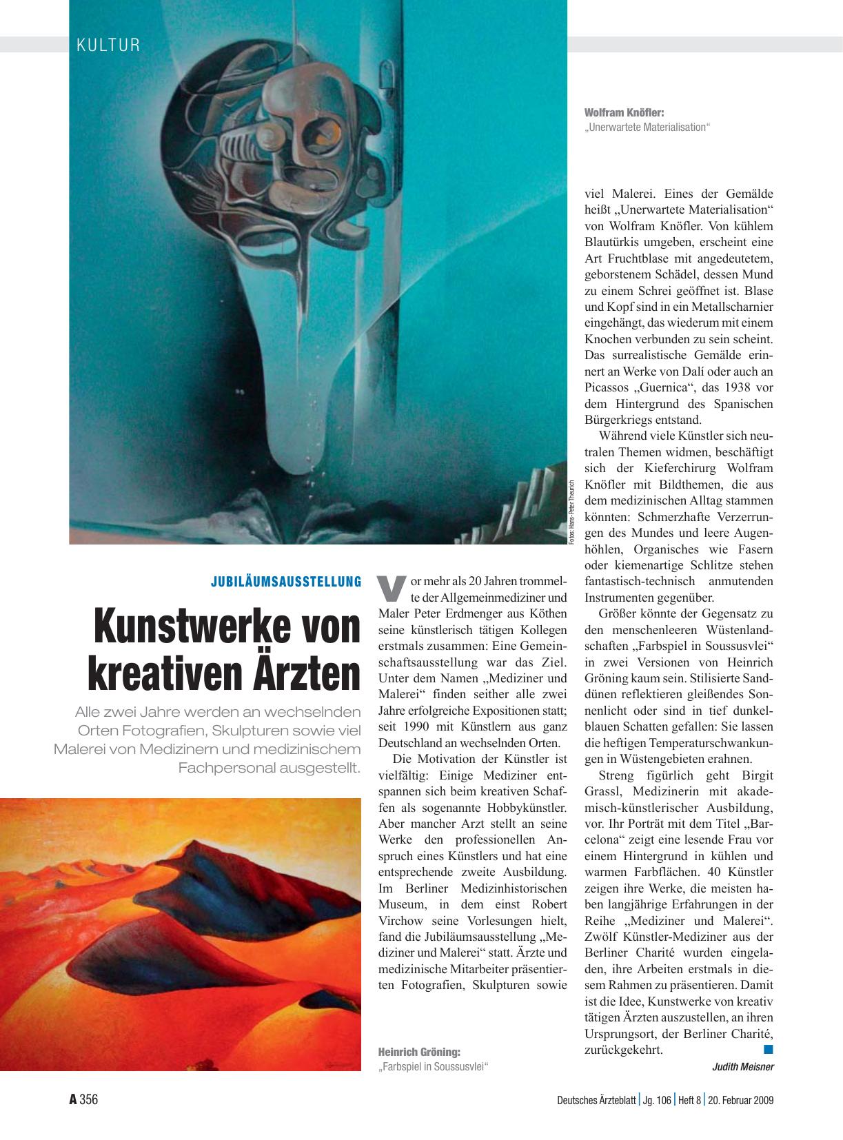Vorschauseite 1: Jubiläumsausstellung: Kunstwerke von kreativen Ärzten
